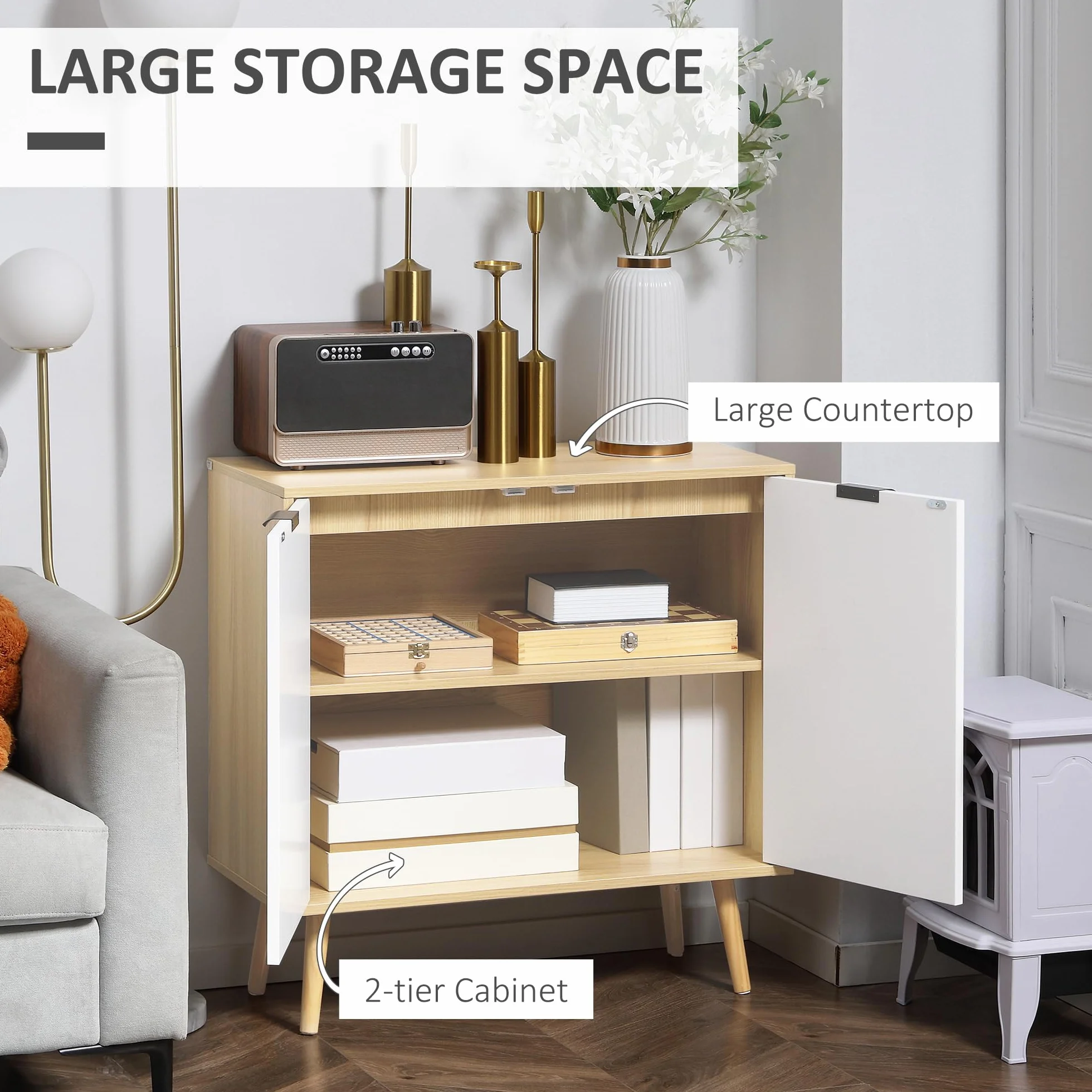 HOMCOM Moderno Armario Multiusos en Aglomerado y Madera de Pino con Estante Interno Ajustable en 3 Niveles, Mueble para Entrada Salón Cocina y Baño, 77x35x77,5 cm