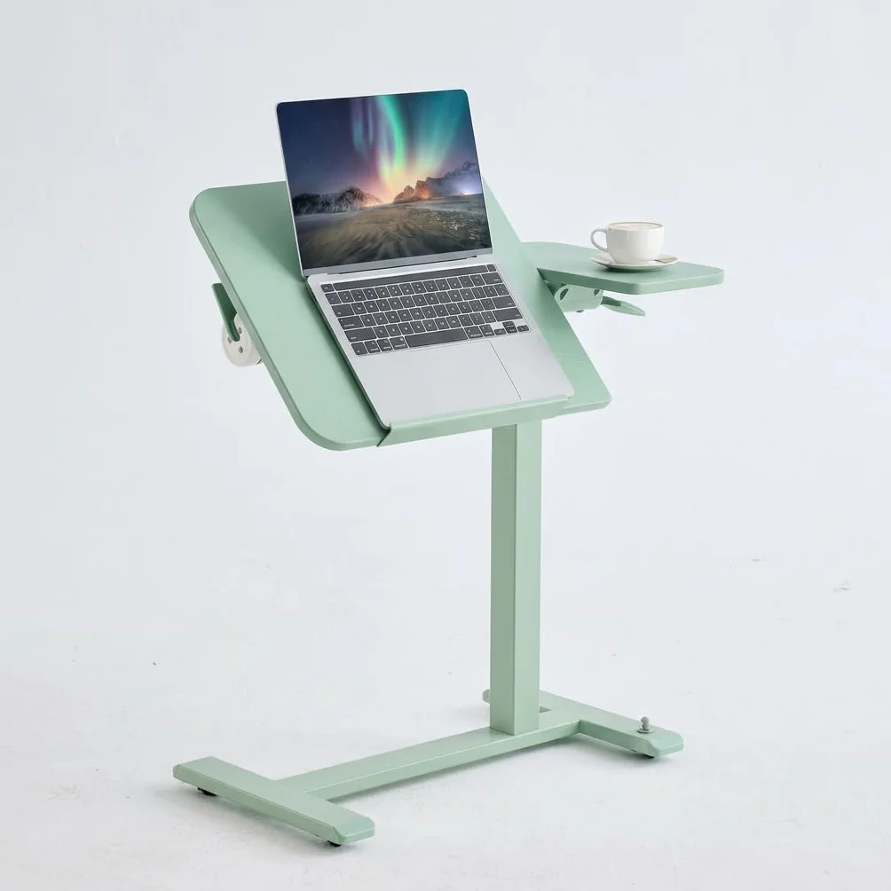 MUSSO AnyDesk-D5 - Escritorio portátil de pie con asiento de pie, altura regulable de 68 a 108 cm, mesa para ordenador portátil con muelle de gas, superficie de trabajo inclinable 90° (verde, 1 unidad