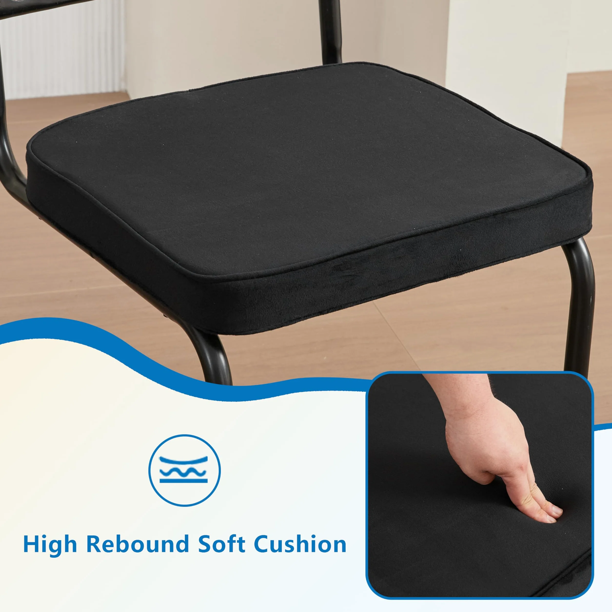 GrandCA HOME Pack de 4 Sillas de Comedor con Respaldo de Caña Natural y Base de Acero Metálico, Sillas de Cocina Tapizadas de Ratán,Negro-1