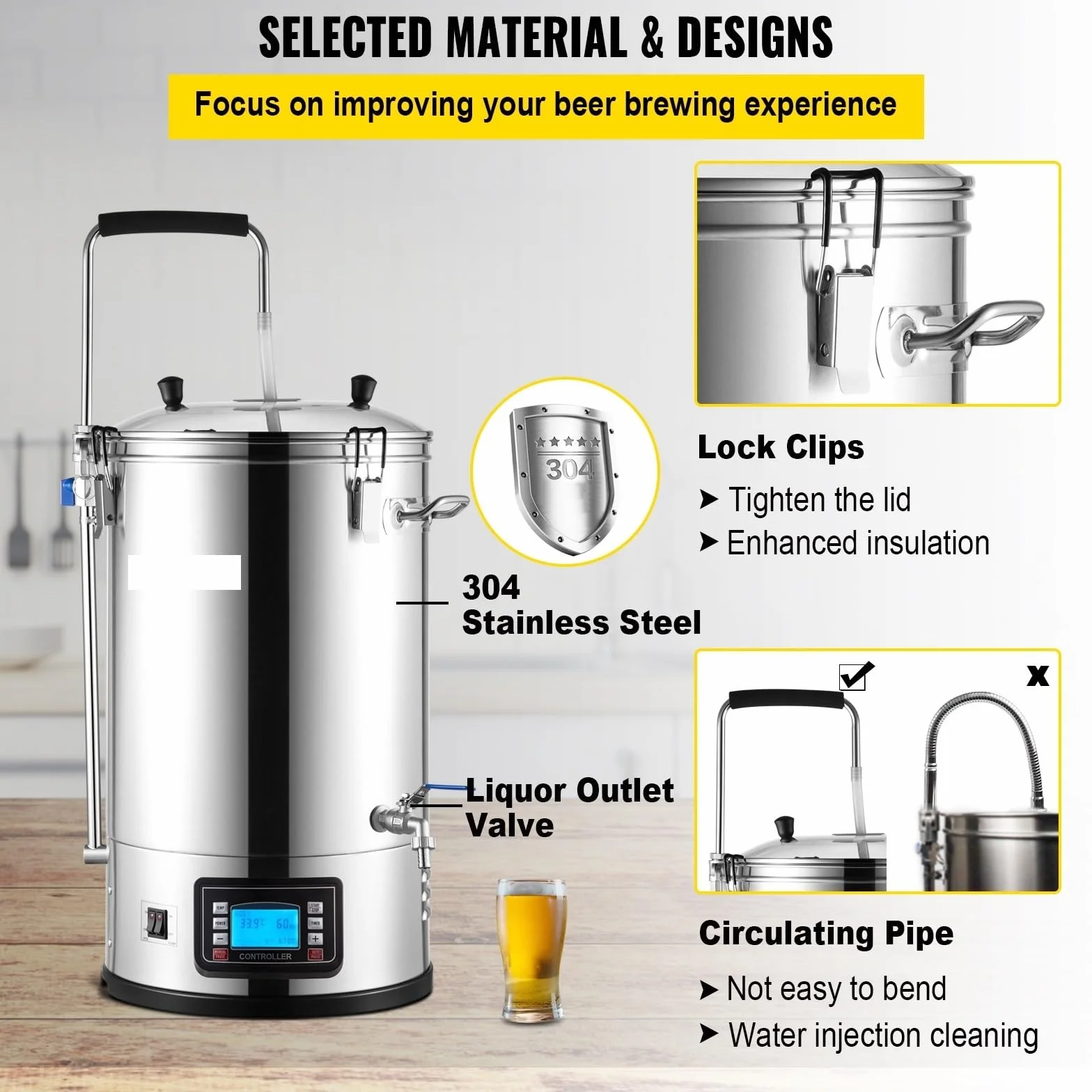 de elaboración de cerveza eléctrica todo en uno de acero inoxidable 304 de 35L con bomba Kit de equipo de elaboración de cerveza