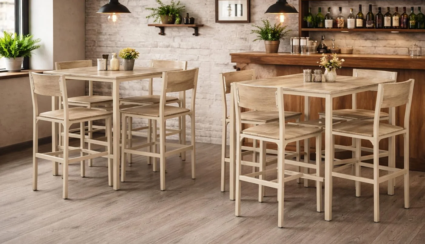 YELLOO Mod. PORTOFINO Set Mesa Bar con 4 sillas Beige Cocina