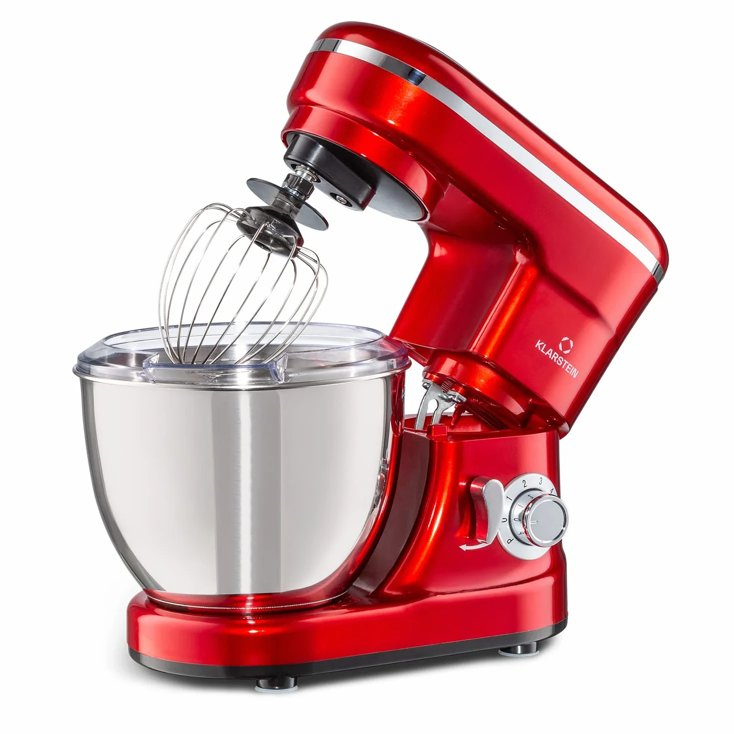 Klarstein Bella Batidora Amasadora – Robot de Cocina con 6 Velocidades, 1200 W de Potencia, Bol de Acero Inoxidable, Función Pulso, Sistema Planetario, 3 Accesorios, Rojo