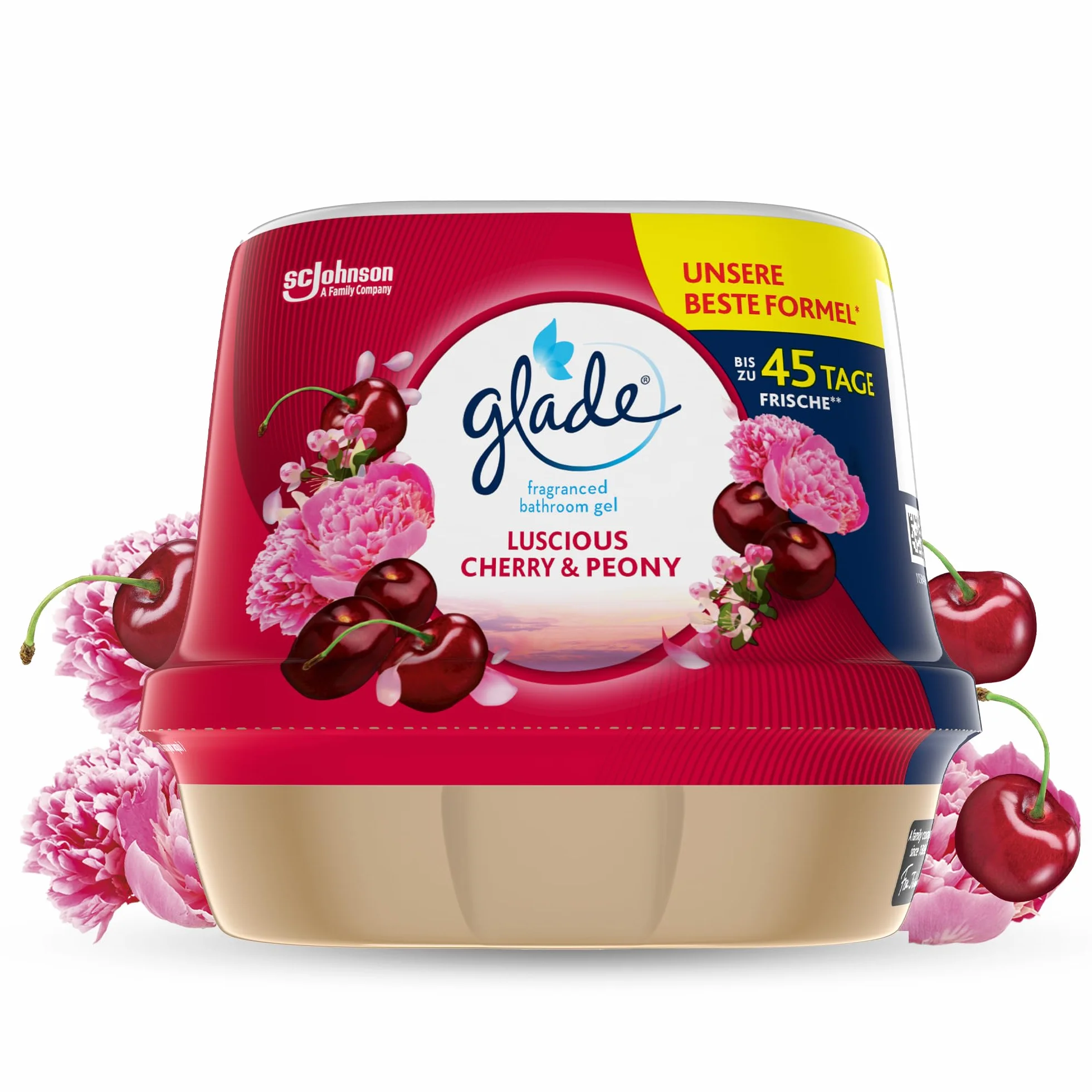 Glade Ambientador Gel de Baño Absorbeolores Luscious Cherry & Peony, 45 Días, 1 Gel