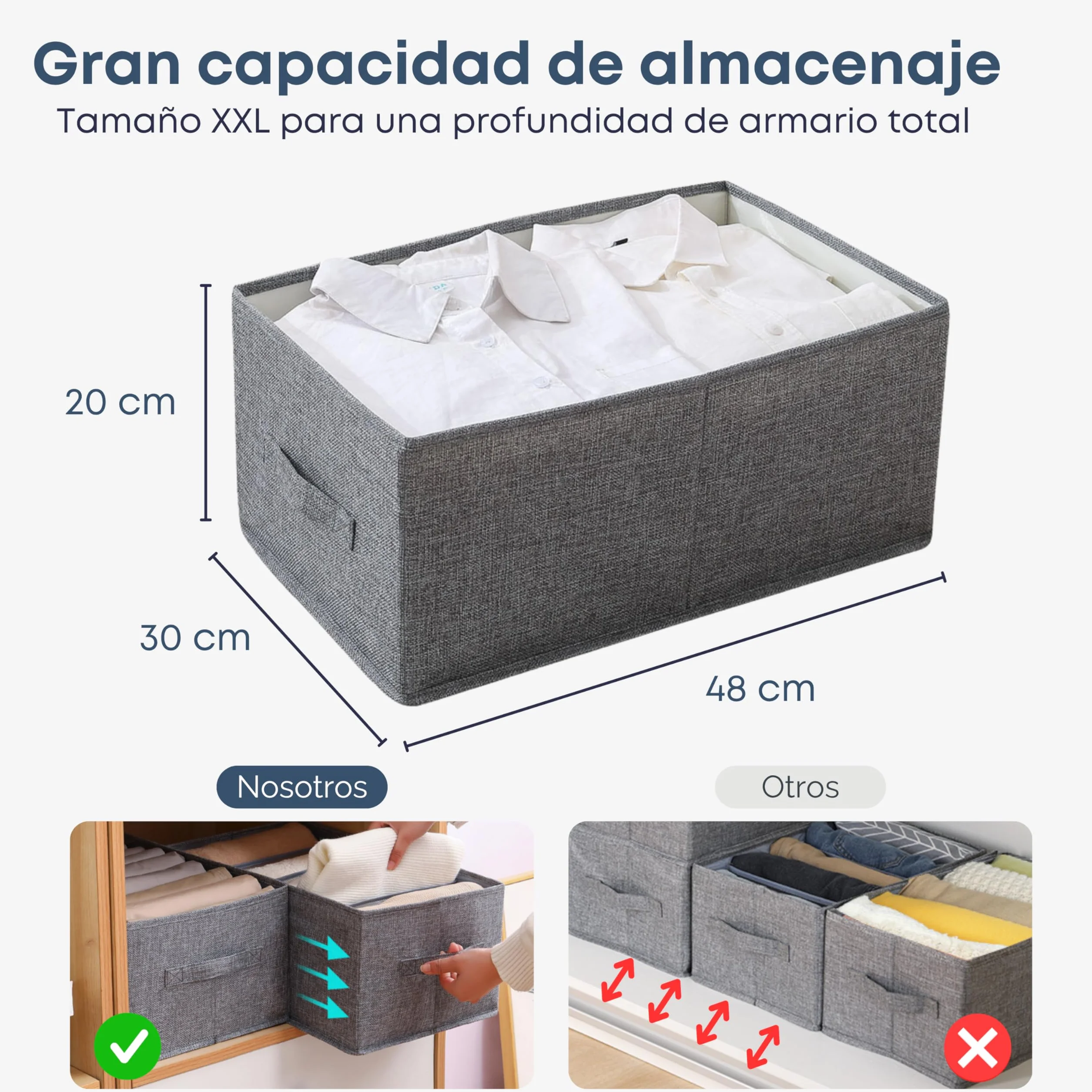 Cajas Organizadoras XL 48x30x20cm Organizador Armario Ropa 3ud