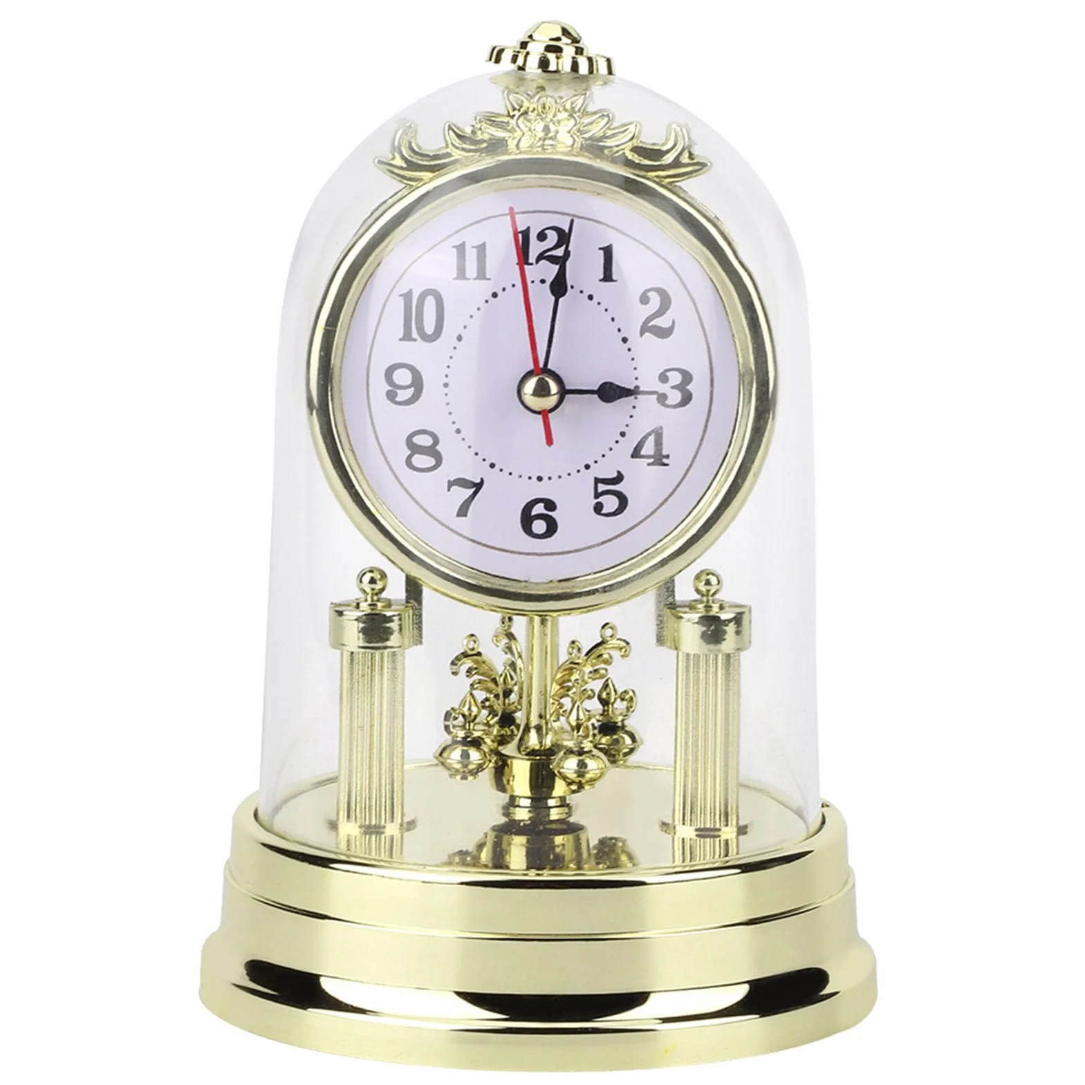 Reloj de mesa vintage, reloj abovedado de mantel, relojes de mesa silenciosos, relojes europeos retro con cúpula de cristal para decoración del hogar y sala de estar (dorado)