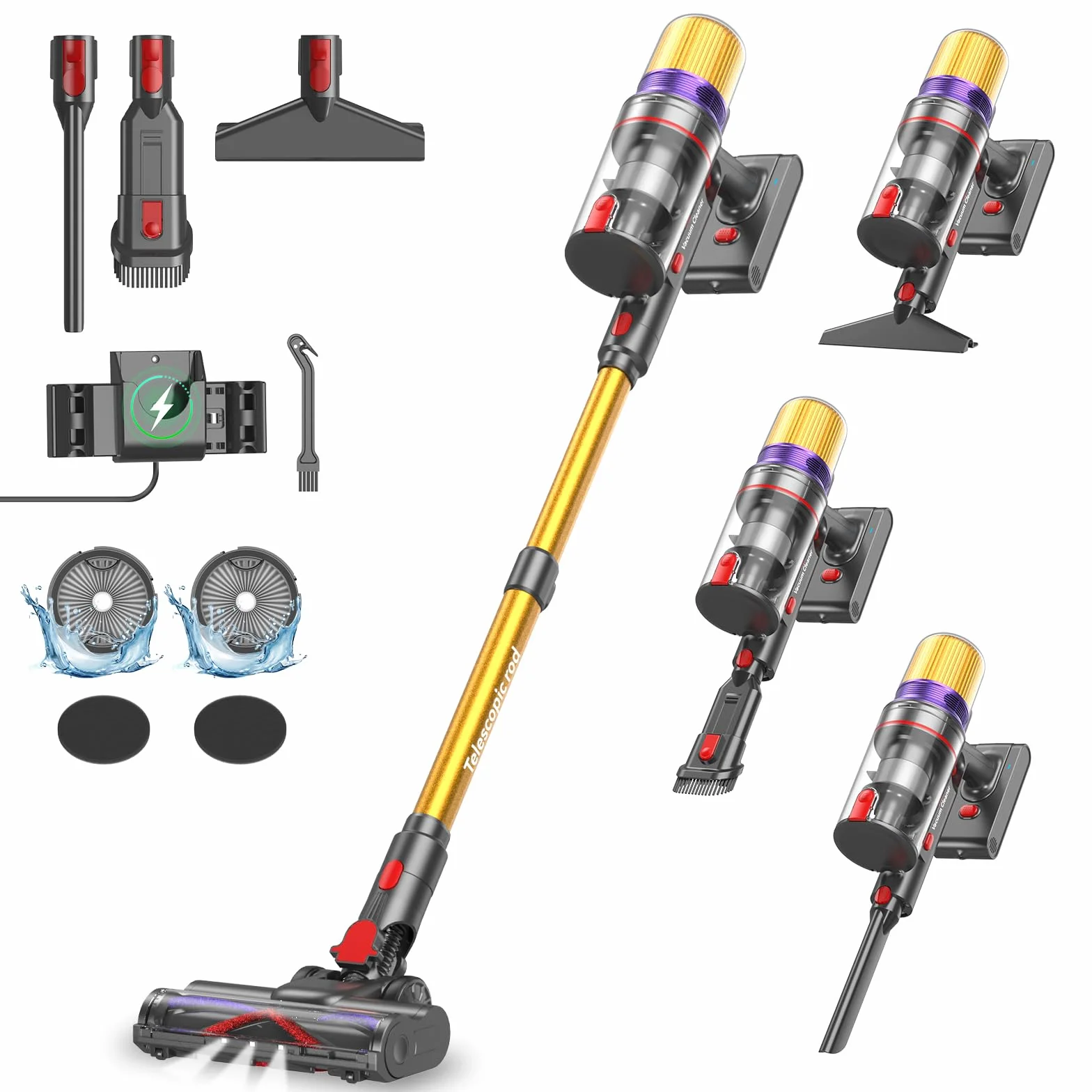 V16 Aspiradora sin Cable 55Kpa/600W/80Mins, Aspirador Escoba sin Cable con Pantalla Táctil LED, Modo Automático, Aspirador Inalámbrico Antienredo para Suelo Alfombra Pelos de Animales