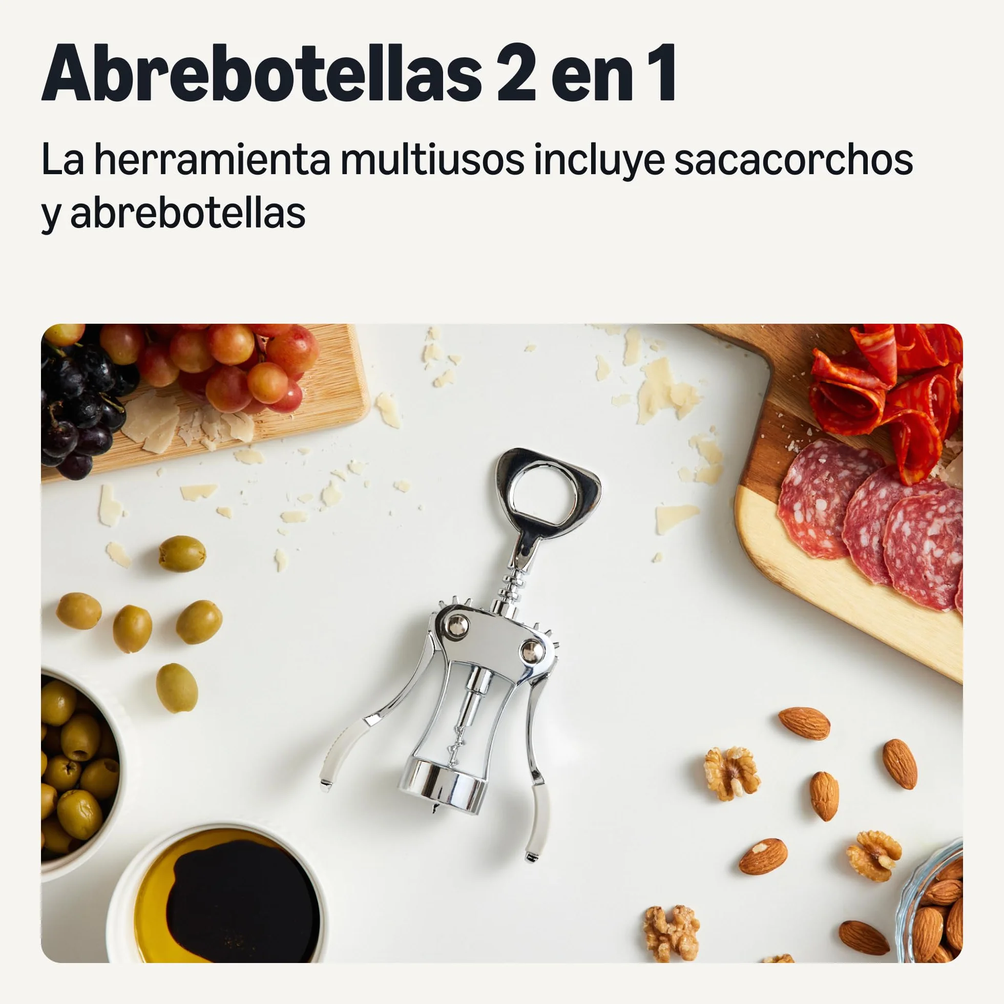 Amazon Basics Sacacorchos y Abrebotellas 2 en 1, Aleación de Zinc