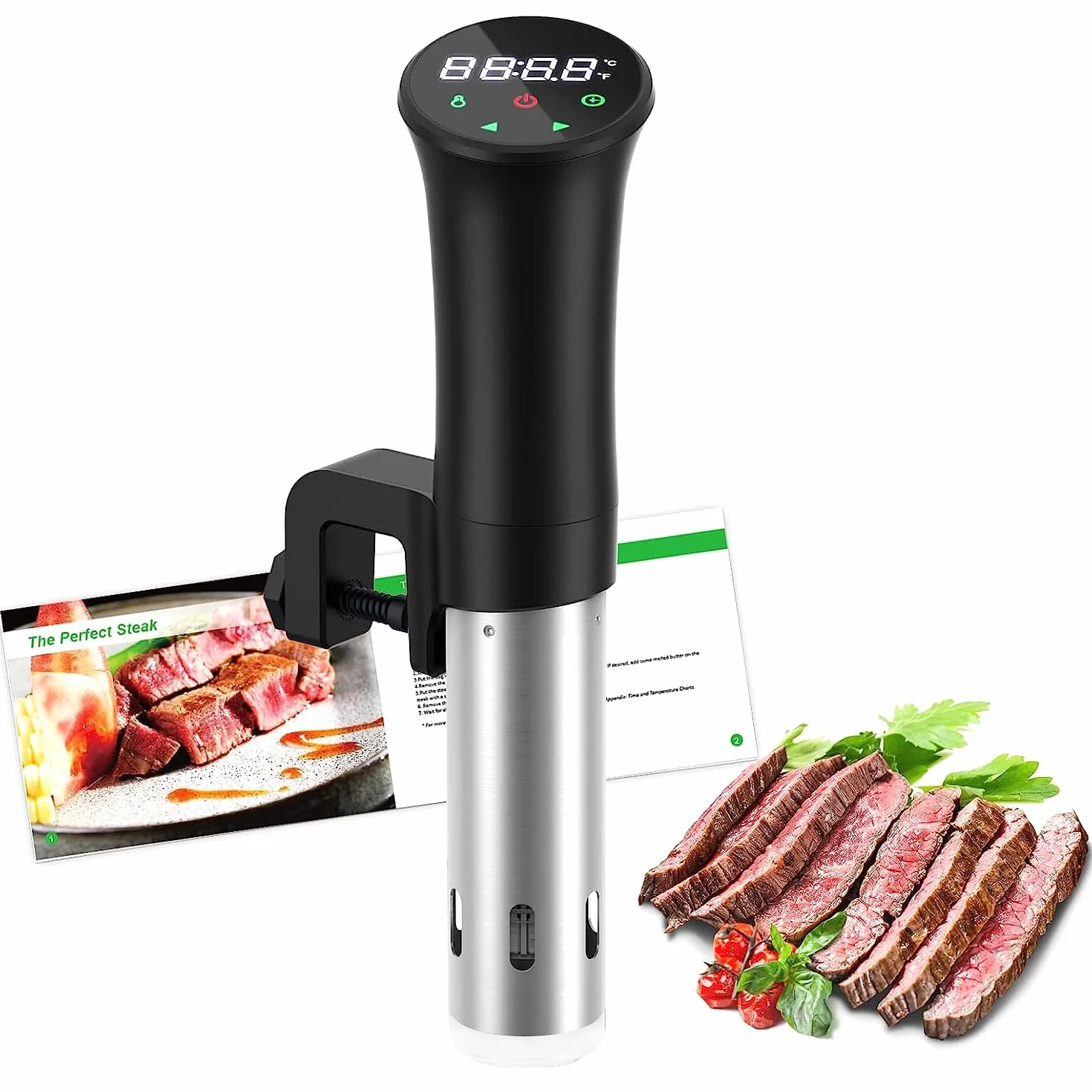 Vpcok Direct - Sous Vide Aparato de Cocina Precisión, 770W, Pantalla Táctil Inteligente, Temporizador, Cocinero Circulador, Máquina de Cocción al Vacío de Acero Inoxidable, Recetario