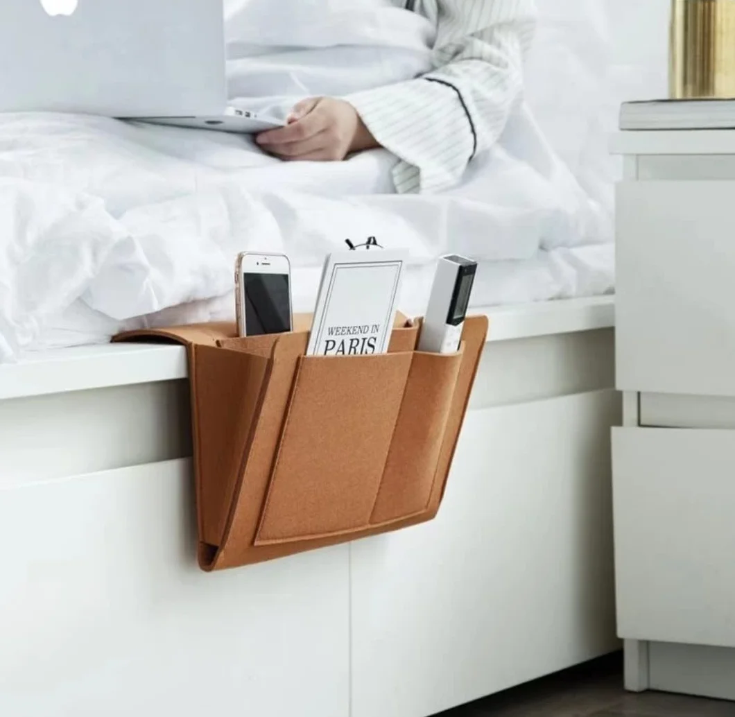 Organizador de Cabecera Bolsillo Cama Fieltro Marrón