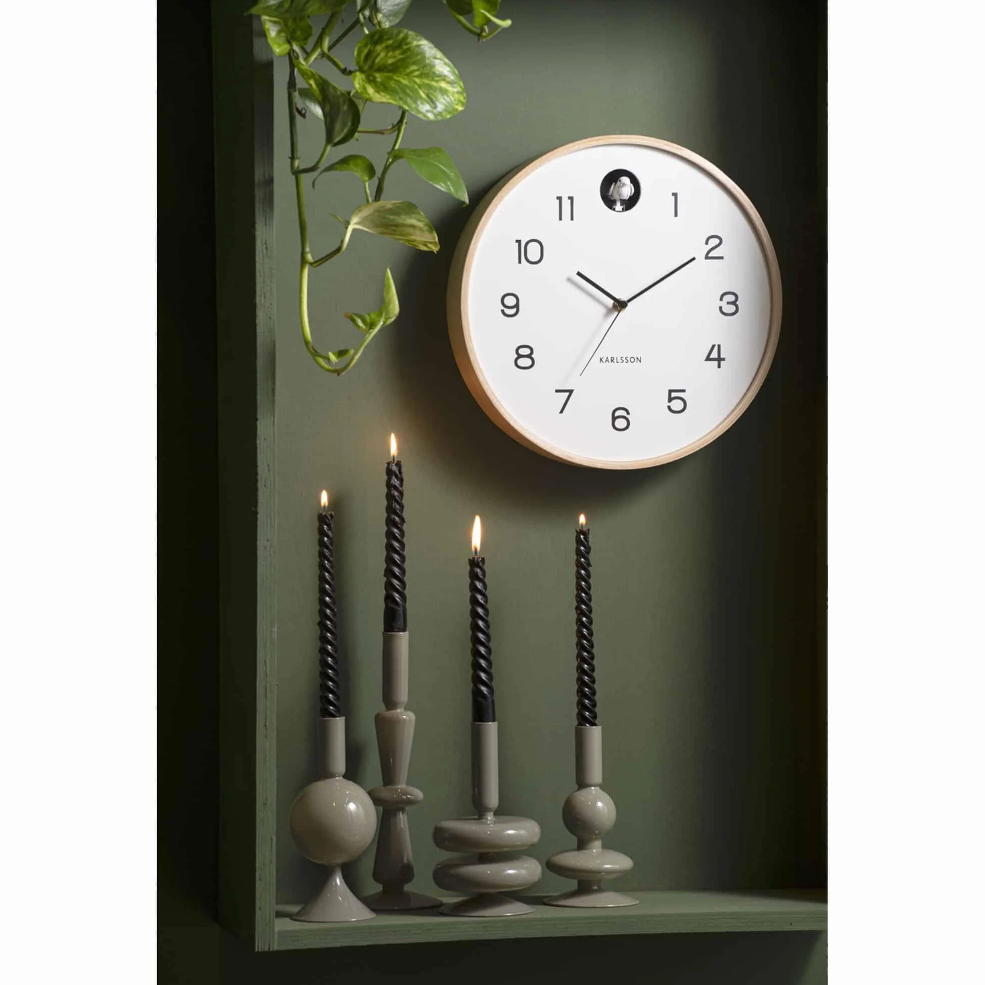 Karlsson [SA2023/12] Cuckoo - Reloj de Pared de Madera de Abedul Natural, Color Blanco