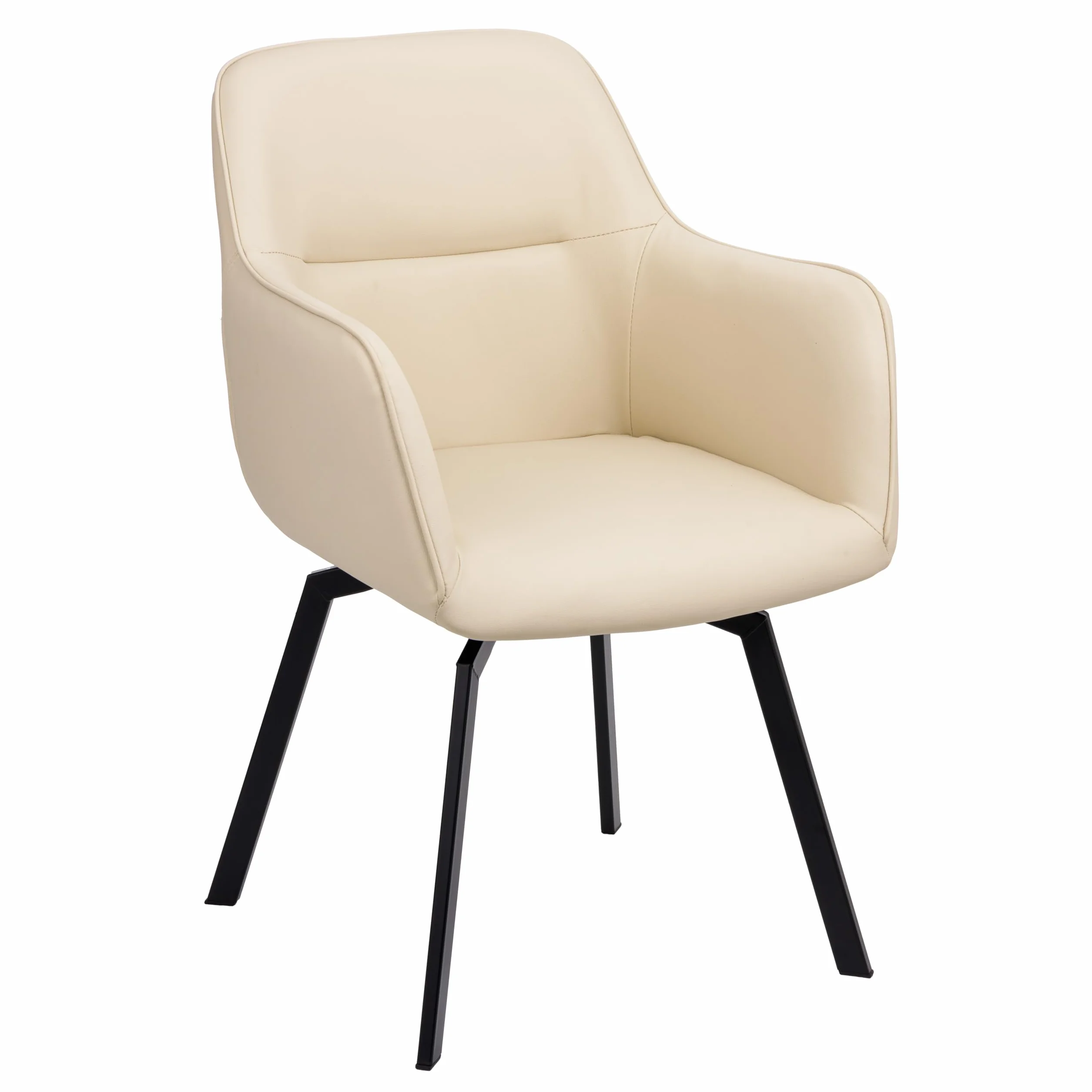 Sillón Giratorio Moderno Baroni Home con Tapicería de Cuero de Imitación, Patas de Acero Negro, Beige, 55x85x47 cm