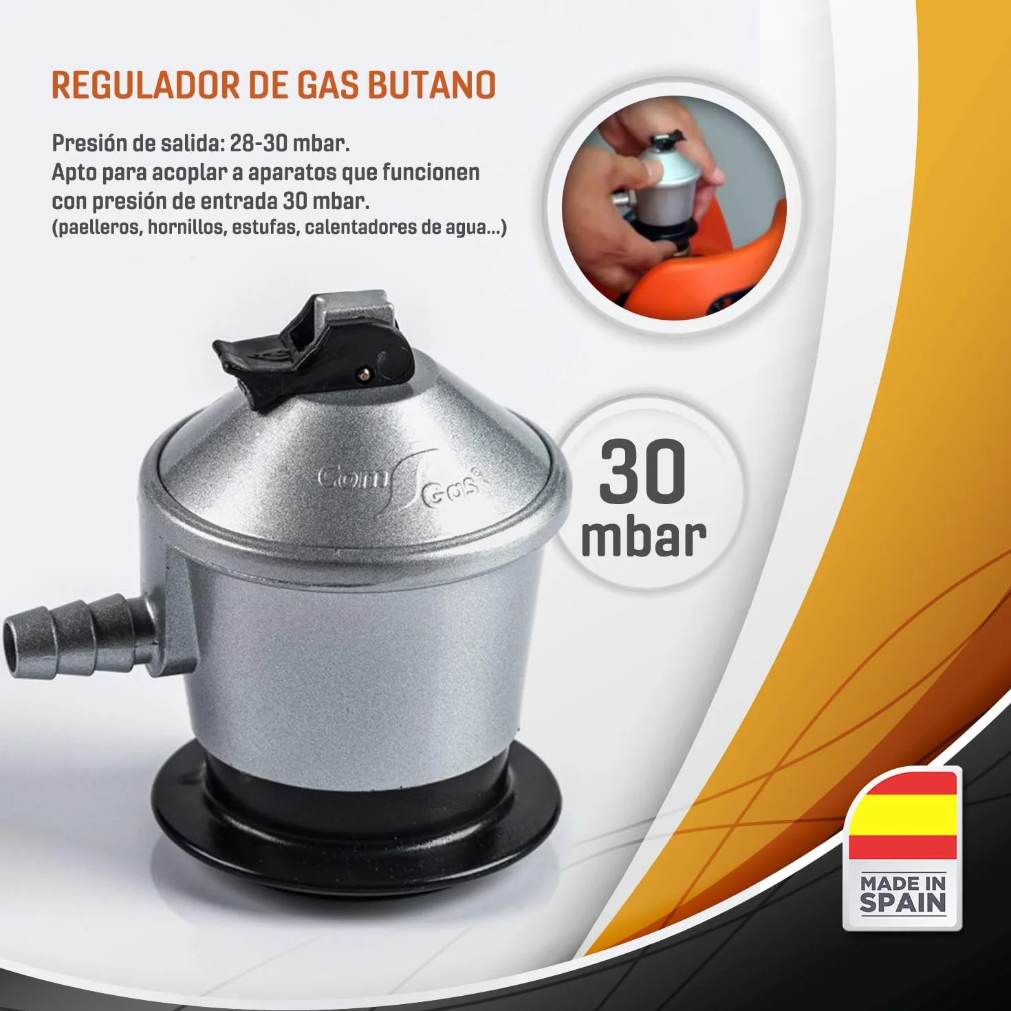 Paellero a Gas 50 cm + Kit Completo (Paellera 60 cm + Paellera de 42 cm + Patas Reforzadas + Regulador + Manguera + Delantal)