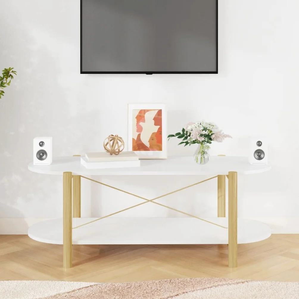 Mesa de centro clásica blanca de madera con patas de madera maciza, 110 x 48 x 40 cm, amplio espacio de almacenamiento y práctico tablero para bebidas y aperitivos, incluye