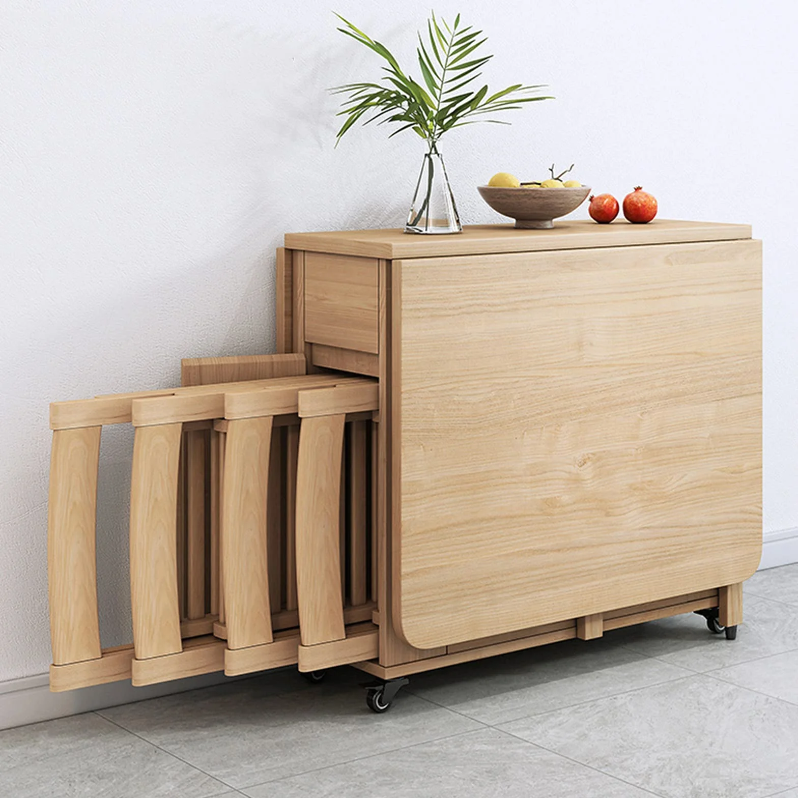 Juego De Mesa De Comedor Plegable, Mesa De Comedor Extensible De Madera con 4 Sillas, Mesa De Hoja Abatible para Cocina Comedor Sala De Estar Restaurante-1.4m
