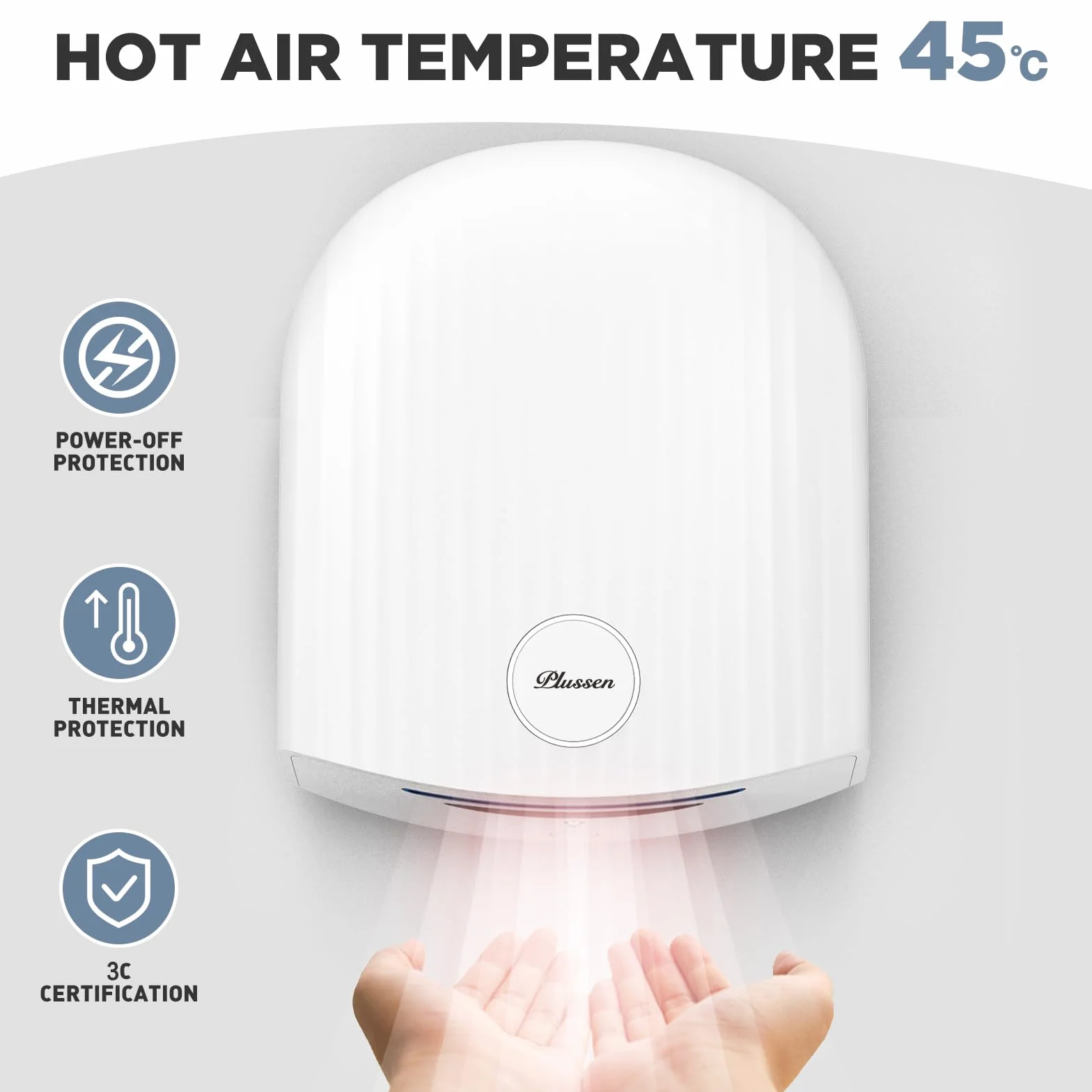 Secador de Manos 10 Segundos Secado Ahorro de energía Comercial secador de Manos eléctrico automático para Cocina baño Inodoro 1050w (1020-blanco)