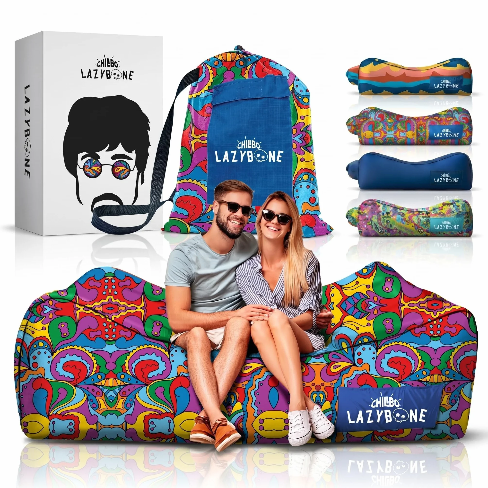 Chillbo Flap N Nap Lounger Sofá Inflable, Unisex, Psicodélico de los años 60, XL