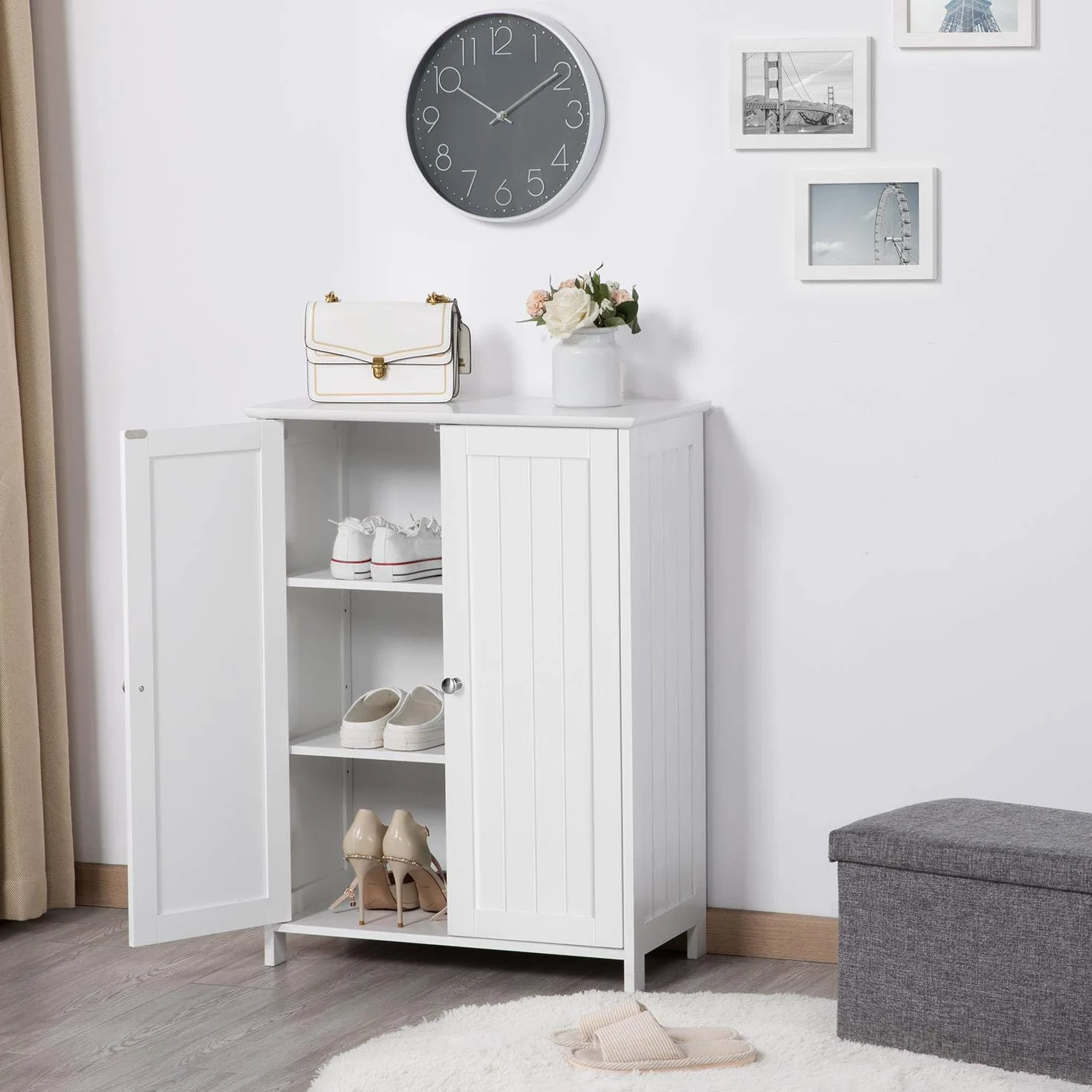 Yaheetech Armario Baño Mueble Baño de Suelo Mueble Auxiliar Cocina con 2 Puertas Cajoneras para Salón Pasillo Entrada Blanco 60 x 30 x 80 cm