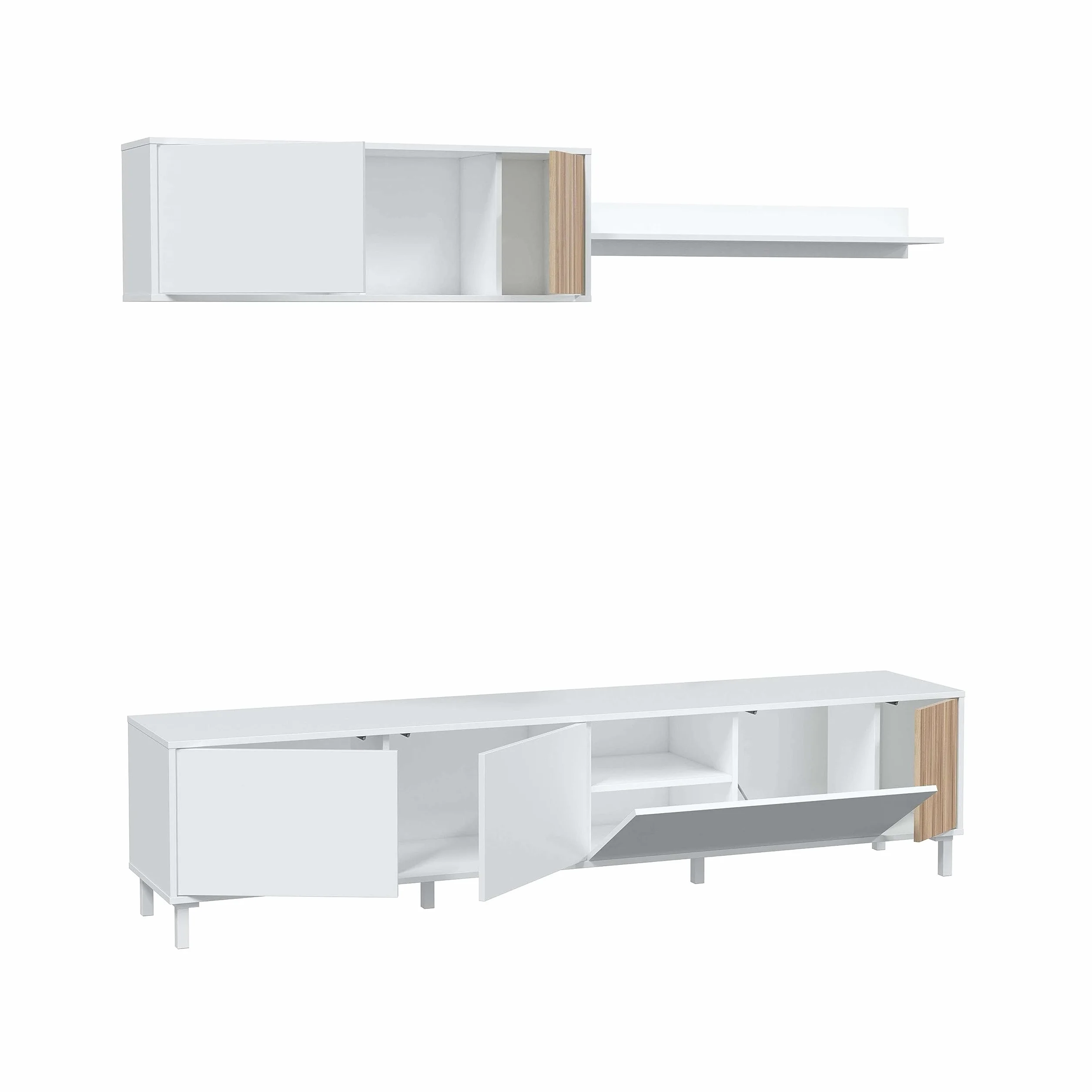 Habitdesign Muebles De Salón Ethna Blanco Artik Y Natur Estilo Moderno para Comedor 200x40Cm