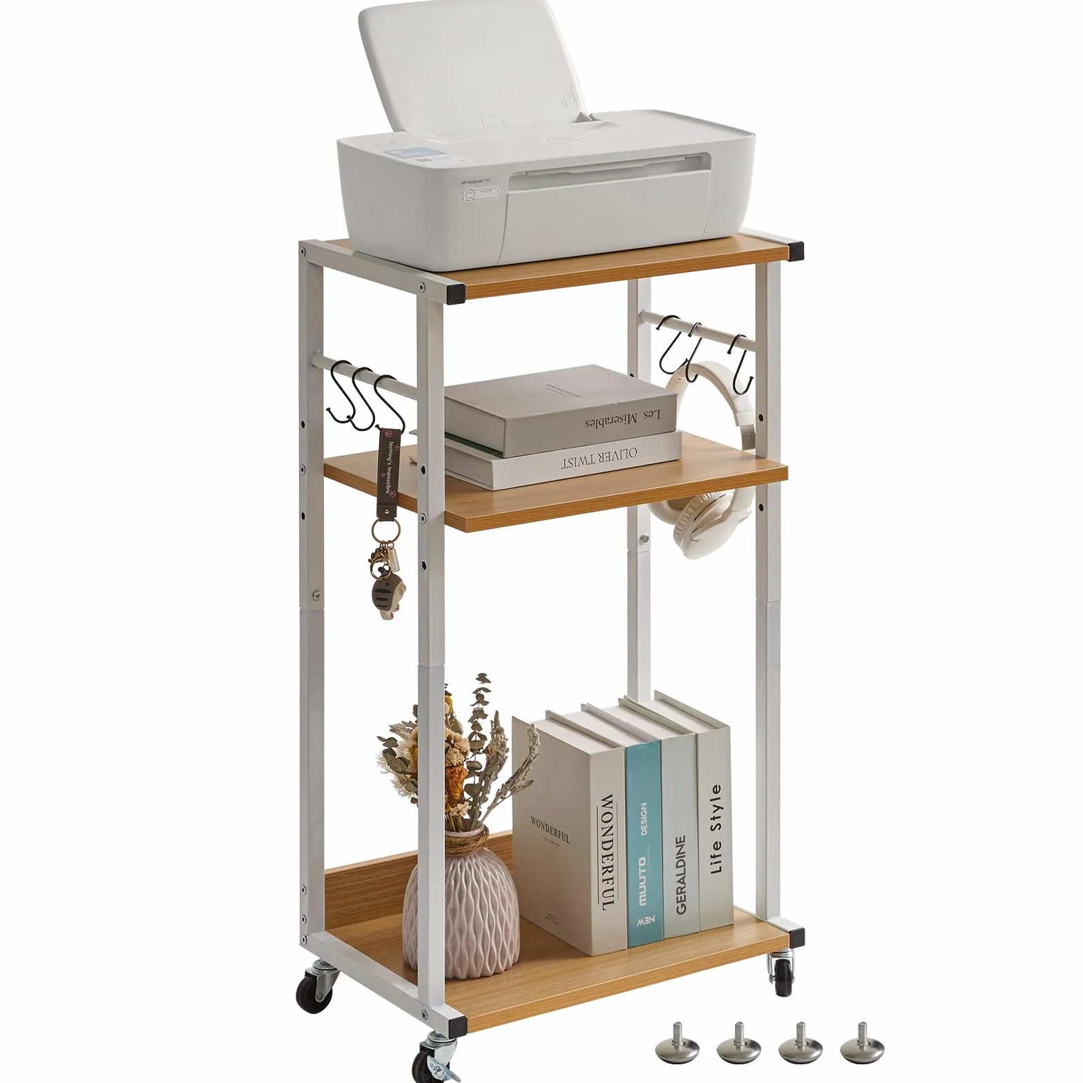 YMYNY Soporte para Impresión de 3 Niveles, Carro de Impresora de Escritorio, 44×30×82CM, Color Natural