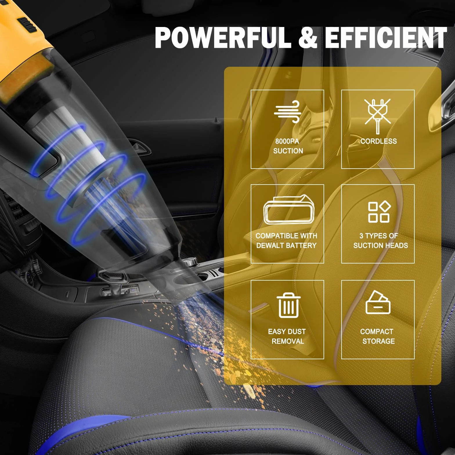 Aspiradora inalámbrica compatible con batería DEWALT de 20 V (batería no incluida), aspiradora de mano para el hogar, barco, taller, coche, pelo de mascotas, solo herramienta de muebles