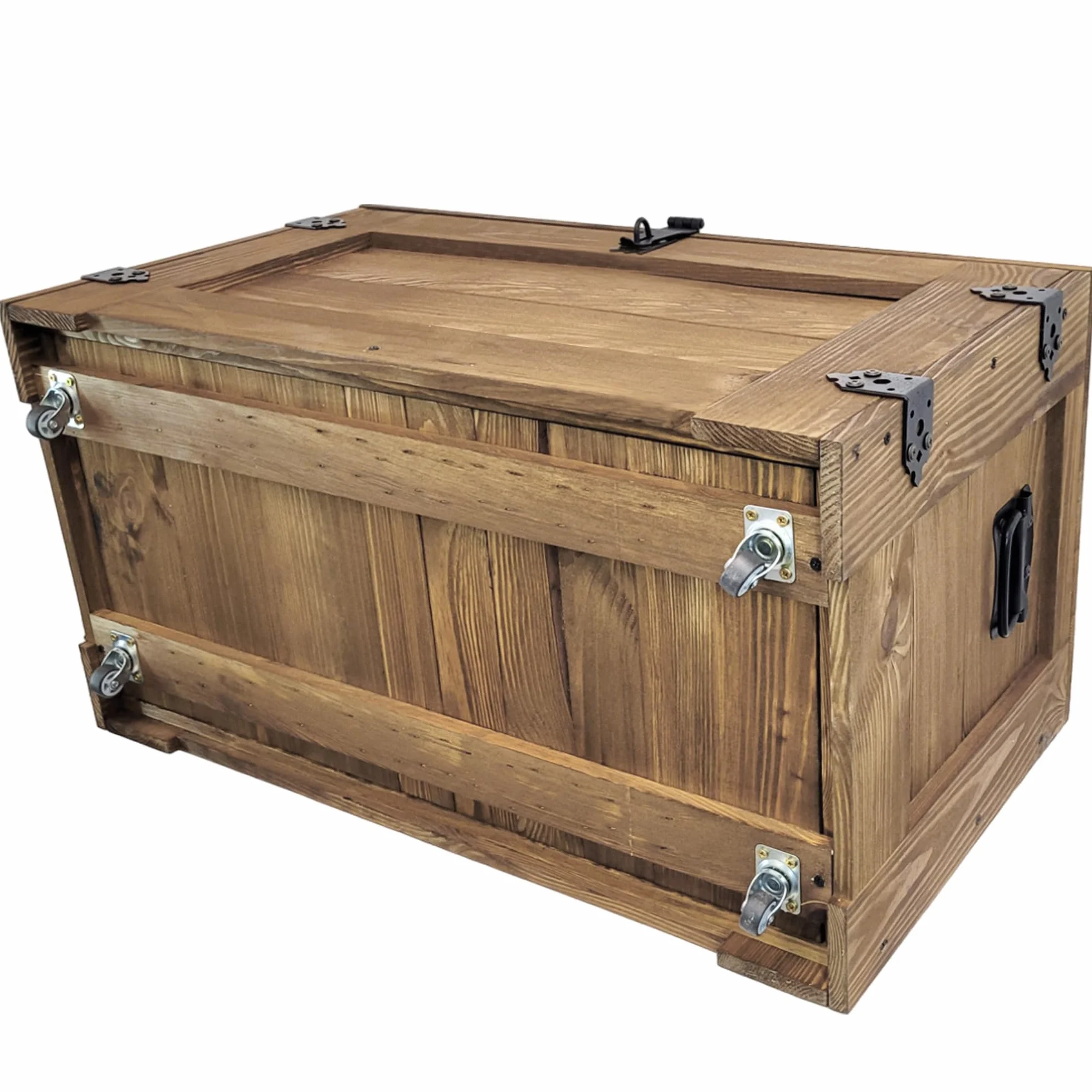 weeco Baúl de madera con estante móvil y ruedas, caja de madera con cajón deslizante, cofre del tesoro de madera, caja de almacenamiento con tapa plegable, 80 x 47 x 45 cm, 24 kg, color wengué