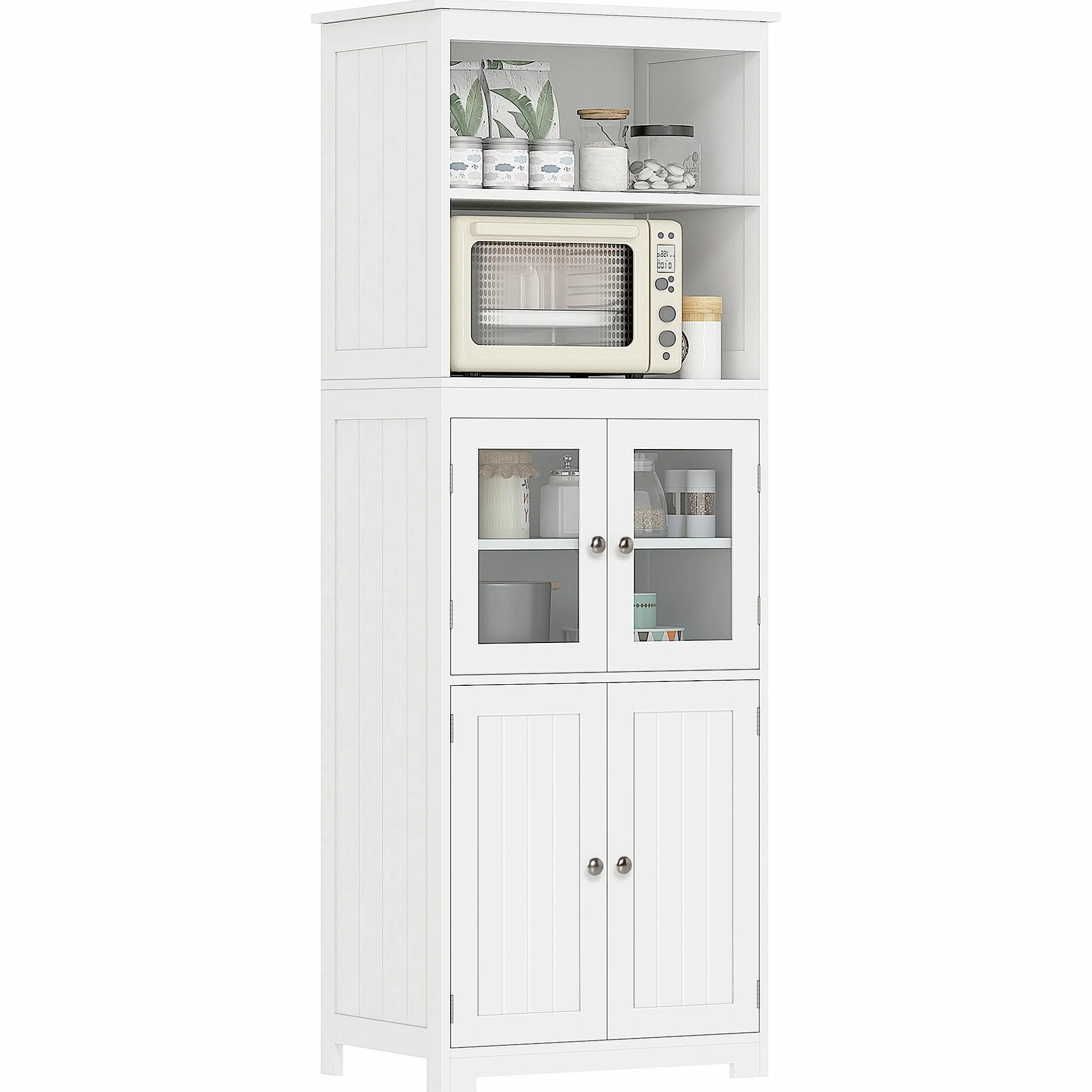 HOMCOM Alacena de Cocina Aparador de Comedor Armario de Cocina con 4 Puertas 2 Estantes Abiertos y Estante Ajustable para Salón 60x30x162 cm Blanco