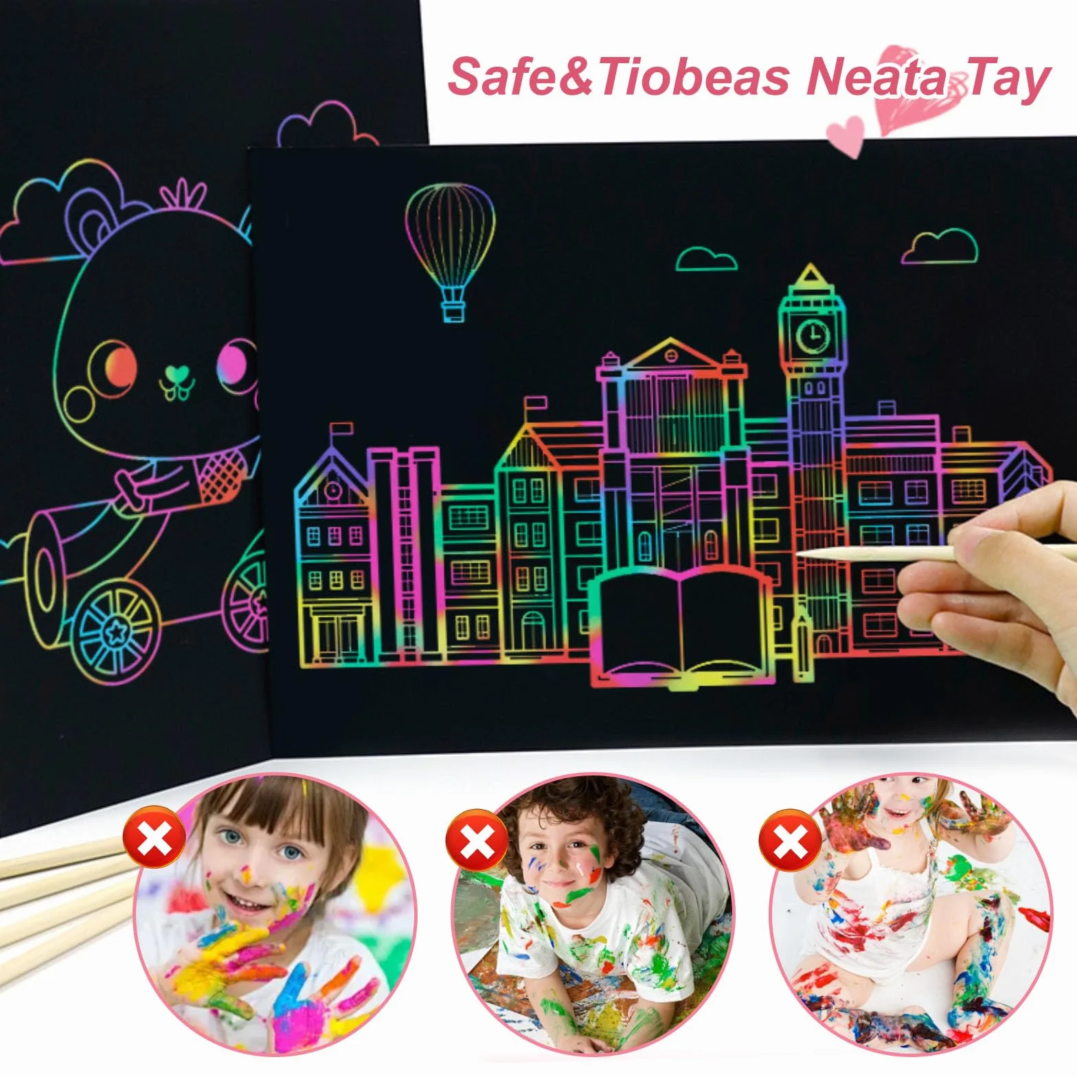Set de bloc de dibujo para niños 50 hojas scratch art incluye lápices de madera y plantillas