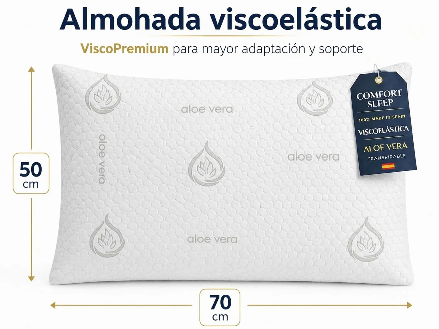 Dear Friend | 2 Almohadas Viscoelásticas 50x70 cm Memory Foam Adapatable Cuello y Termorreguladoras – Almohada Viscoelástica Aloe Vera Transpirable Doble Fundas desenfundables y núcleo viscoelástico