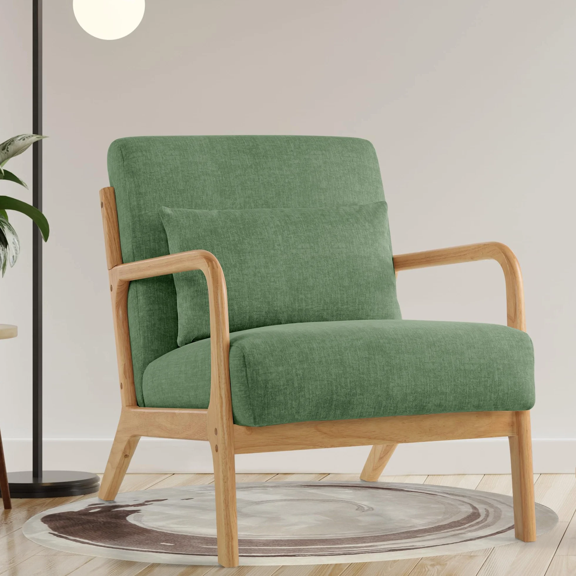 Butacas de Salon Sillon Relax con Cojín Lumbar, Sillones para el Salón Sillón Acolchado de Madera Maciza para Salón y Dormitorio, Sillón de Lectura para Espacios Pequeños Verde 1PC