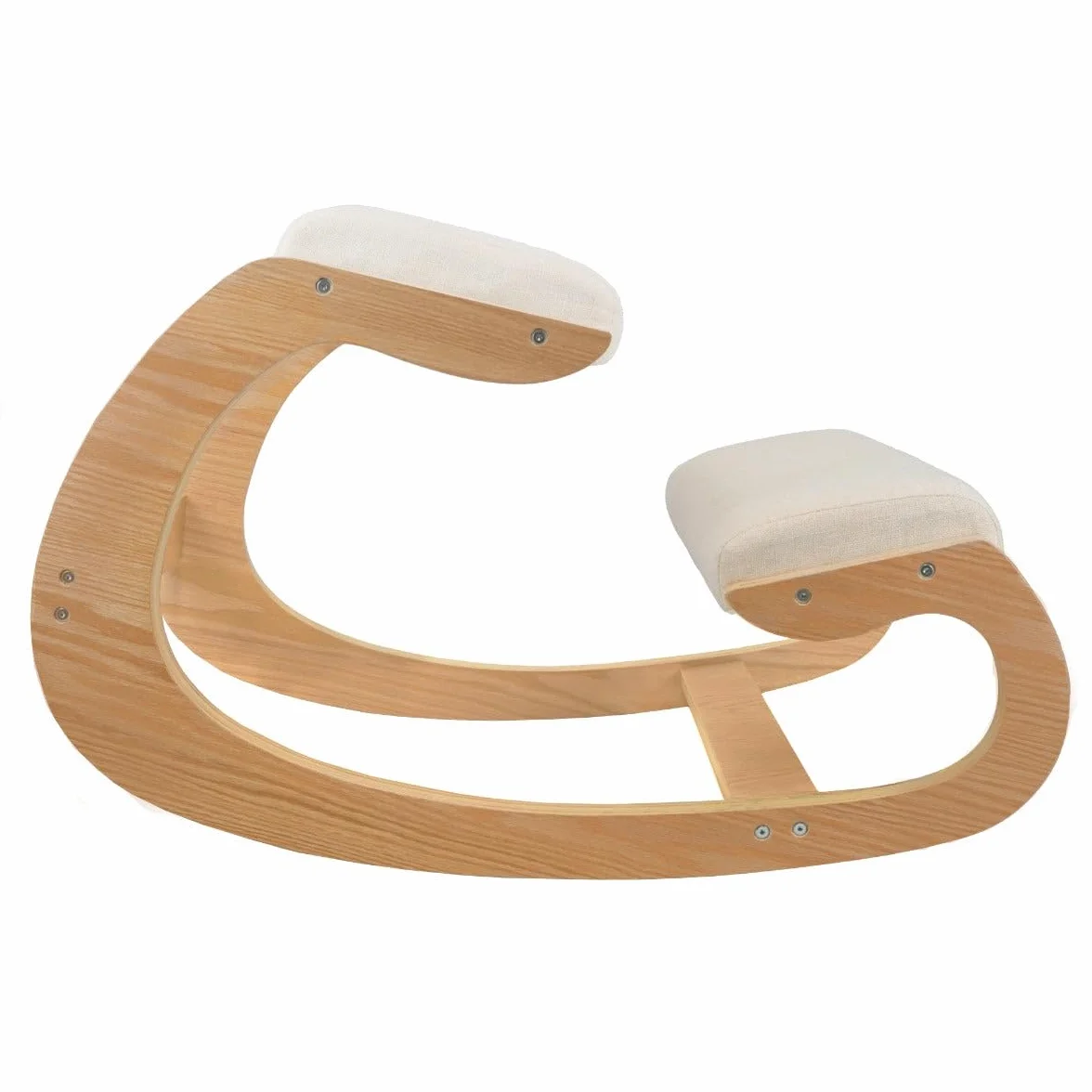 Silla ergonómica de madera de roble blanco de lino, cojín acolchado de 8 cm de grosor, para oficina, hogar, mecedora, postura ortopédica, soporte para la rodilla, soporta hasta 120 kg de capacidad,