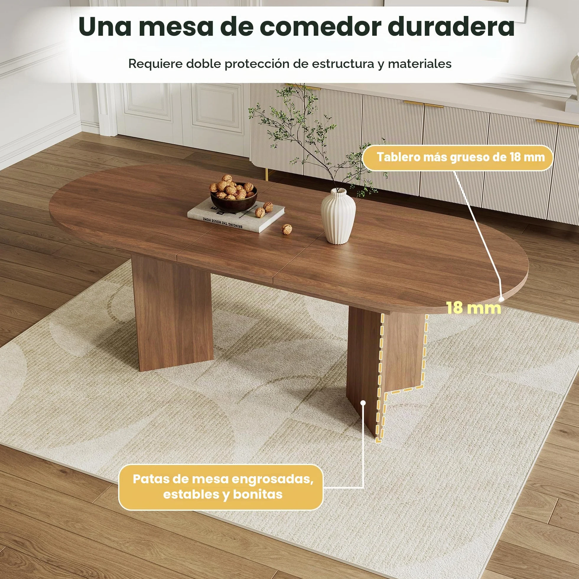 Mesa de comedor extensible 120/160 x 80 cm para 4–6 personas, mesa de comedor rectangular con esquinas redondeadas y tablero de 18 mm, mesa de cocina moderna de estilo sencillo (Nogal, 120/160 x 80 cm