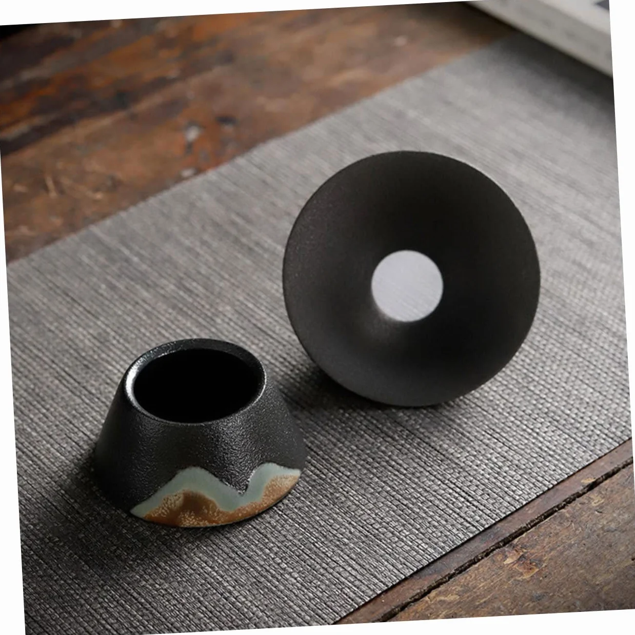 GALPADA 3 Piezas filtro de té colador de té embudo drenar Porcelana descafeinado té de menta verde colador de te tea strainer artículos de té filtro de té de uso doméstico cerámica Black