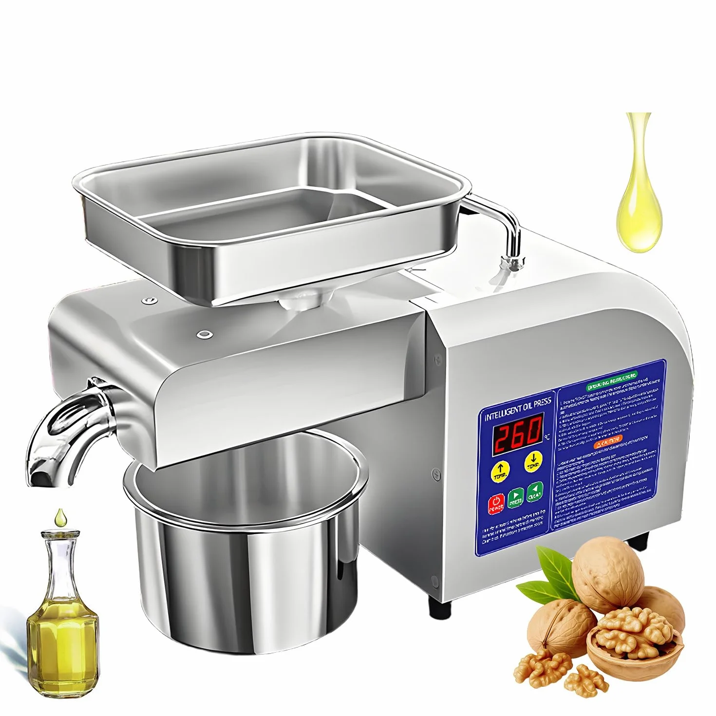 Prensa de Aceite de Oliva Eléctrica Z5 1100W | Máquina Automática de Prensa de Aceite en Acero Inoxidable 304|Prensado en Frío y Caliente|Para Nueces,Semillas,Sésamo,Cacahuetes y Huesos de aceituna