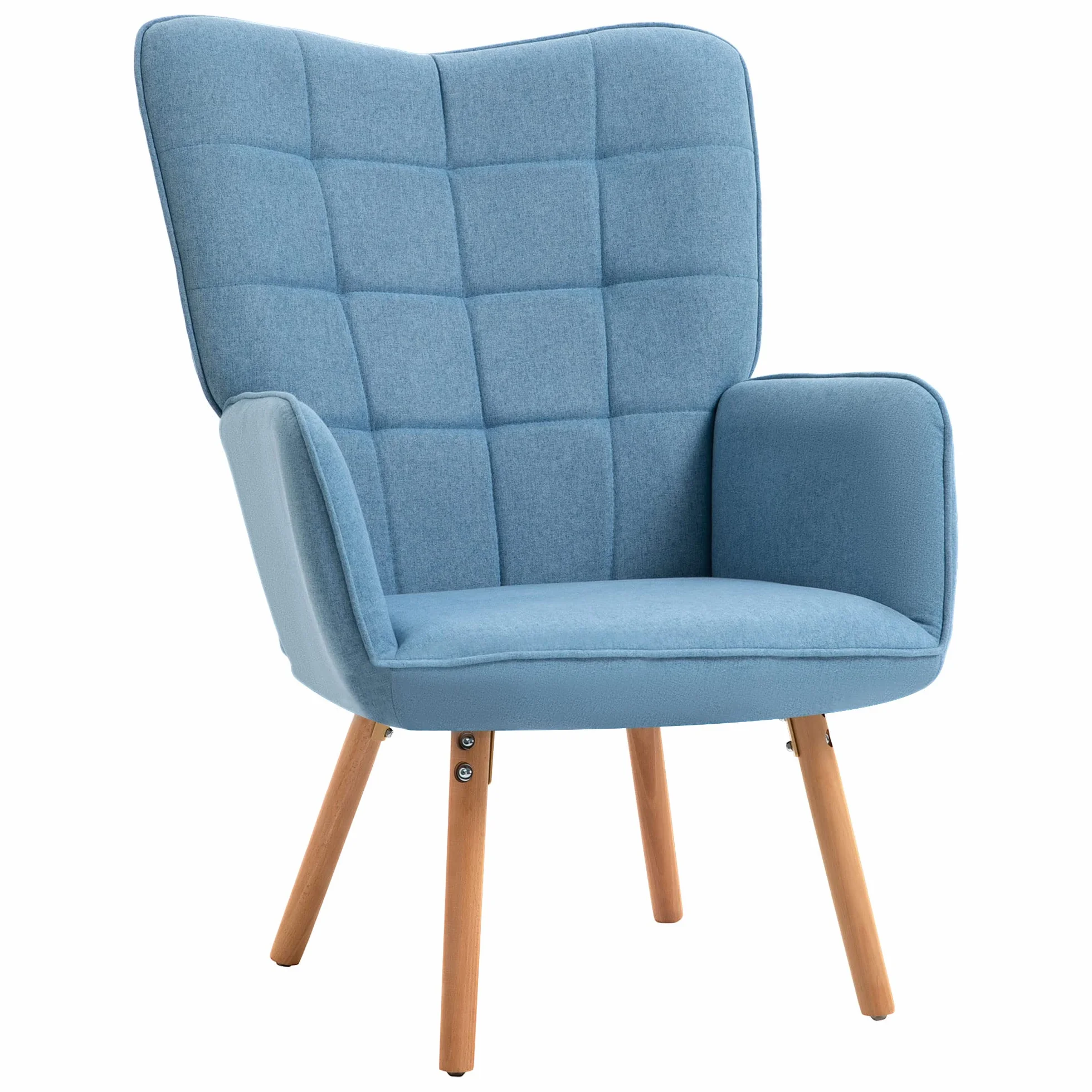 HOMCOM Sillón de Salón Moderno Butaca con Respaldo Alto 71x76x101 cm Azul | Butaca de Dormitorio, Reposabrazos, Tela de Lino, Patas de Madera, para Sala de Estar
