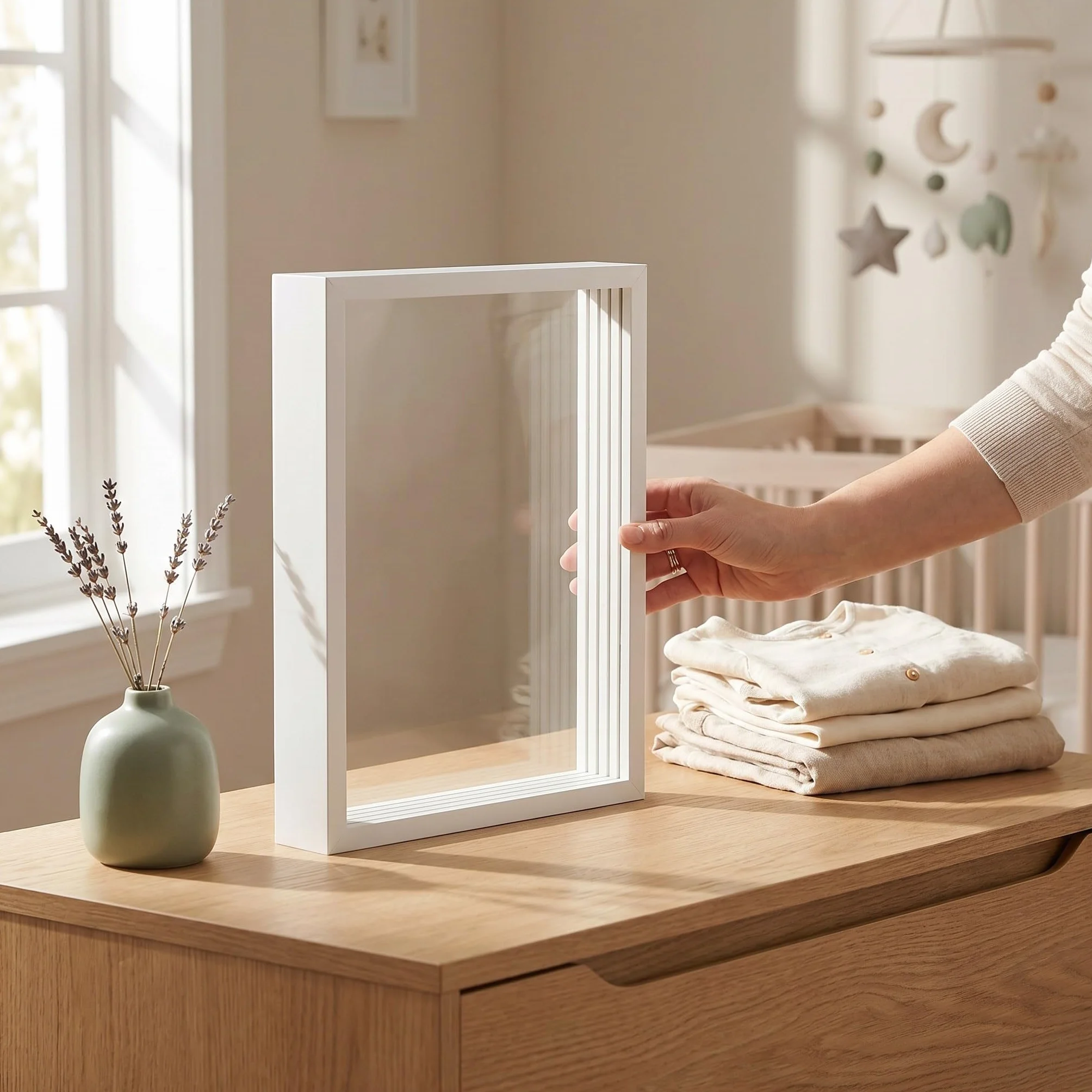 Operitacx Kit de 2 marcos transparentes para huellas de manos, marco de fotos familiar para guardar recuerdos con huellas dactilares, arte en madera maciza sin acabado para bebés y niños pequeños,