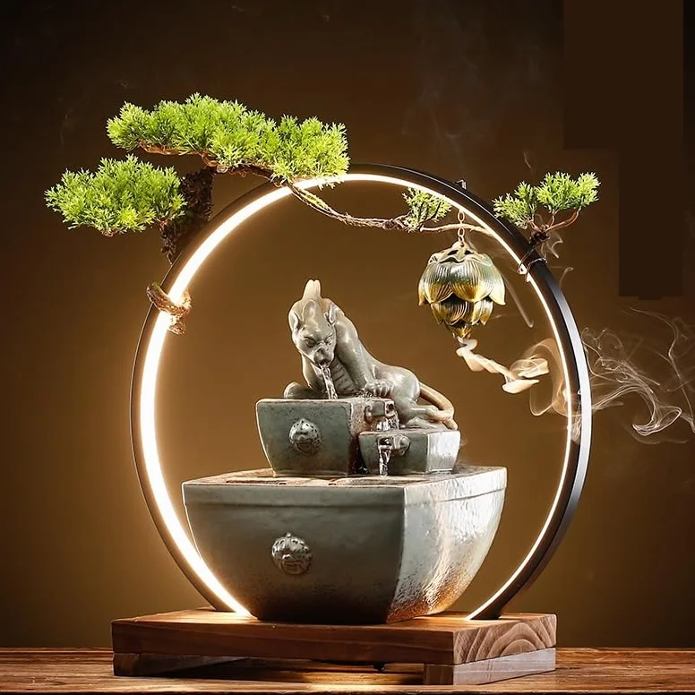 Fuente De Interior Fuente de Mesa con Agua Que Fluye y Genera Dinero Adornos de Agua circulante Sala de té Recepción de Oficina de Empresa Fuente de Mesa Fuente De Sobremesa