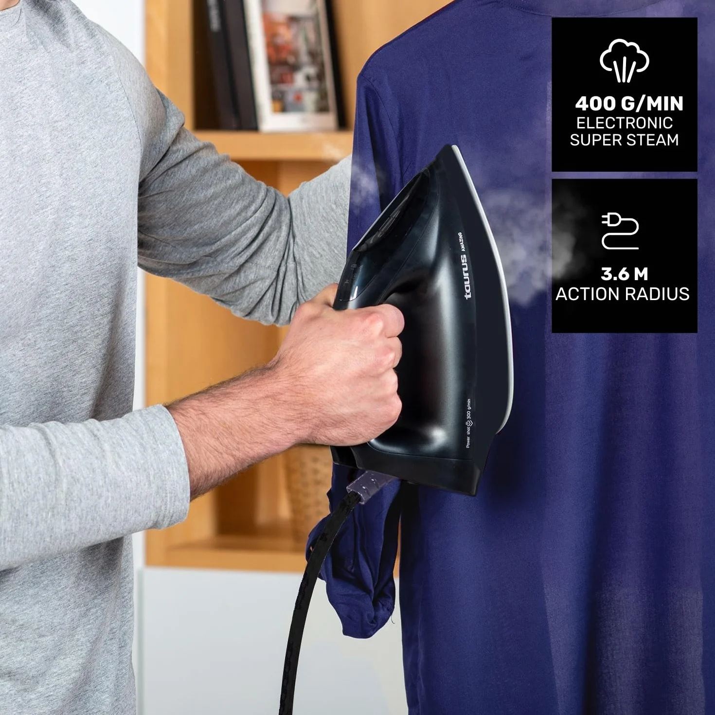 Taurus Amazing – Centro de planchado SSD3002 | 3000W | Depósito 1,5L | Suela cerámica | Golpe Vapor 130g/min | Pantalla digital | Antigoteo | Antical | Autolimpieza | Auto apagado