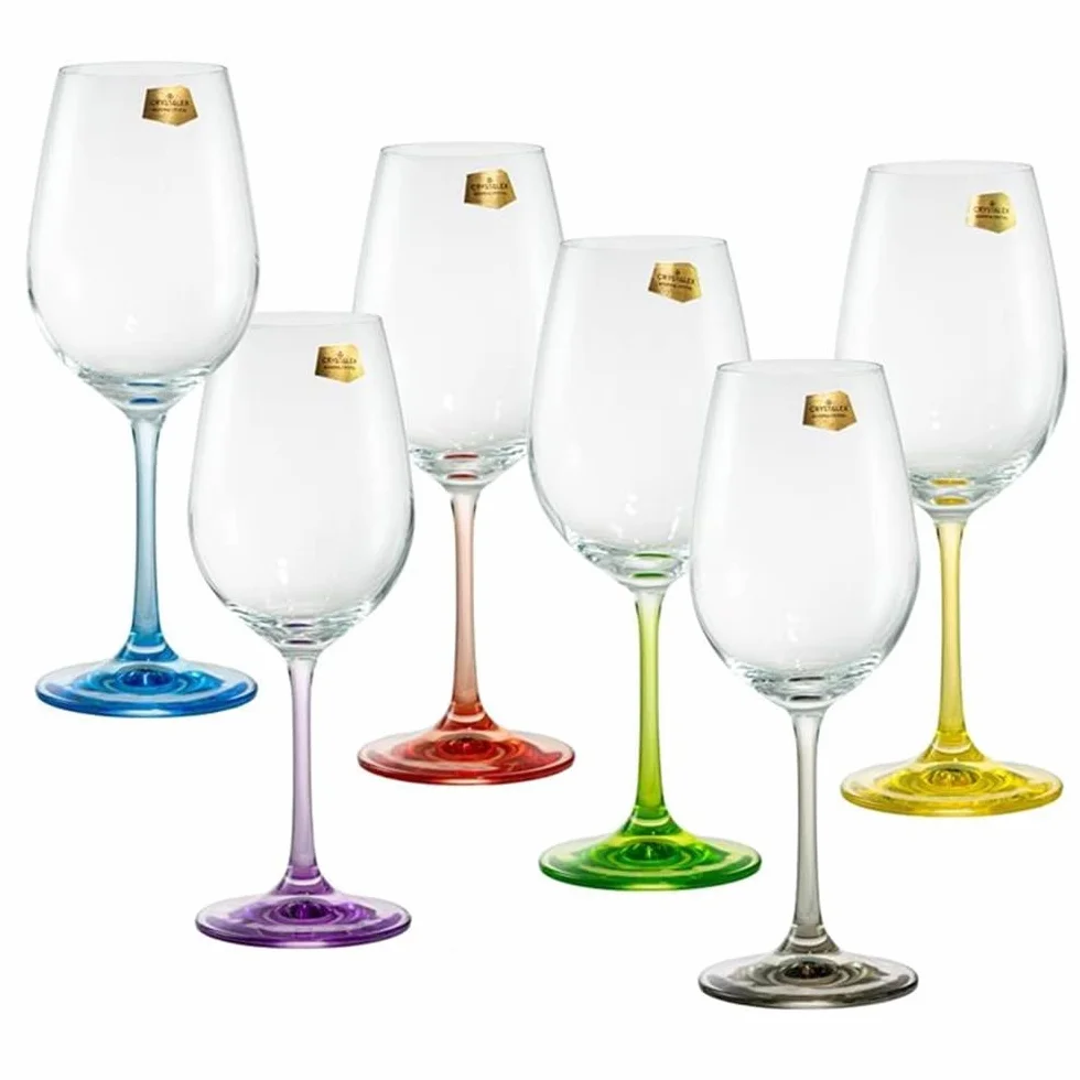 Set 6 copas vino modelo RAINBOW 22.5 cm. pie colores surtidos 35 cl.