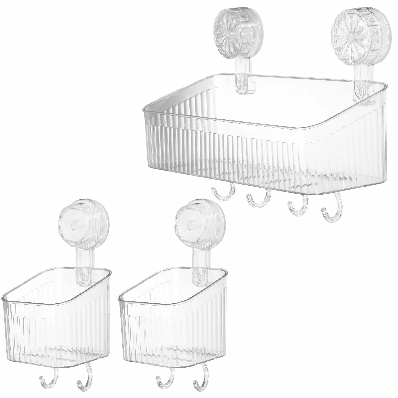 QUARKZMAN 3 Piezas Estante Ducha con Ventosas Y Ganchos Transparente | 1 Set, Organizador Ducha Con Ventosas Estante Pared Dispensador Estante Almacenamiento, Para Baño Cocina