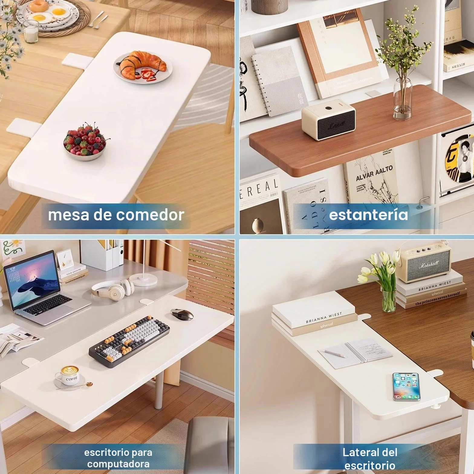 Soporte de Extensión de Escritorio Plegable Ajustable con Pinza en C para Teclado, Blanco