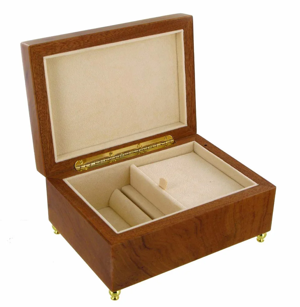 Lutèce Créations Caja de música para joyas/joyero musical de madera de nogal, medidor de anillos y mecanismo musical de resorte de 18 notas - El vals de Amélie Poulain - Amélie (Yann Tiersen)