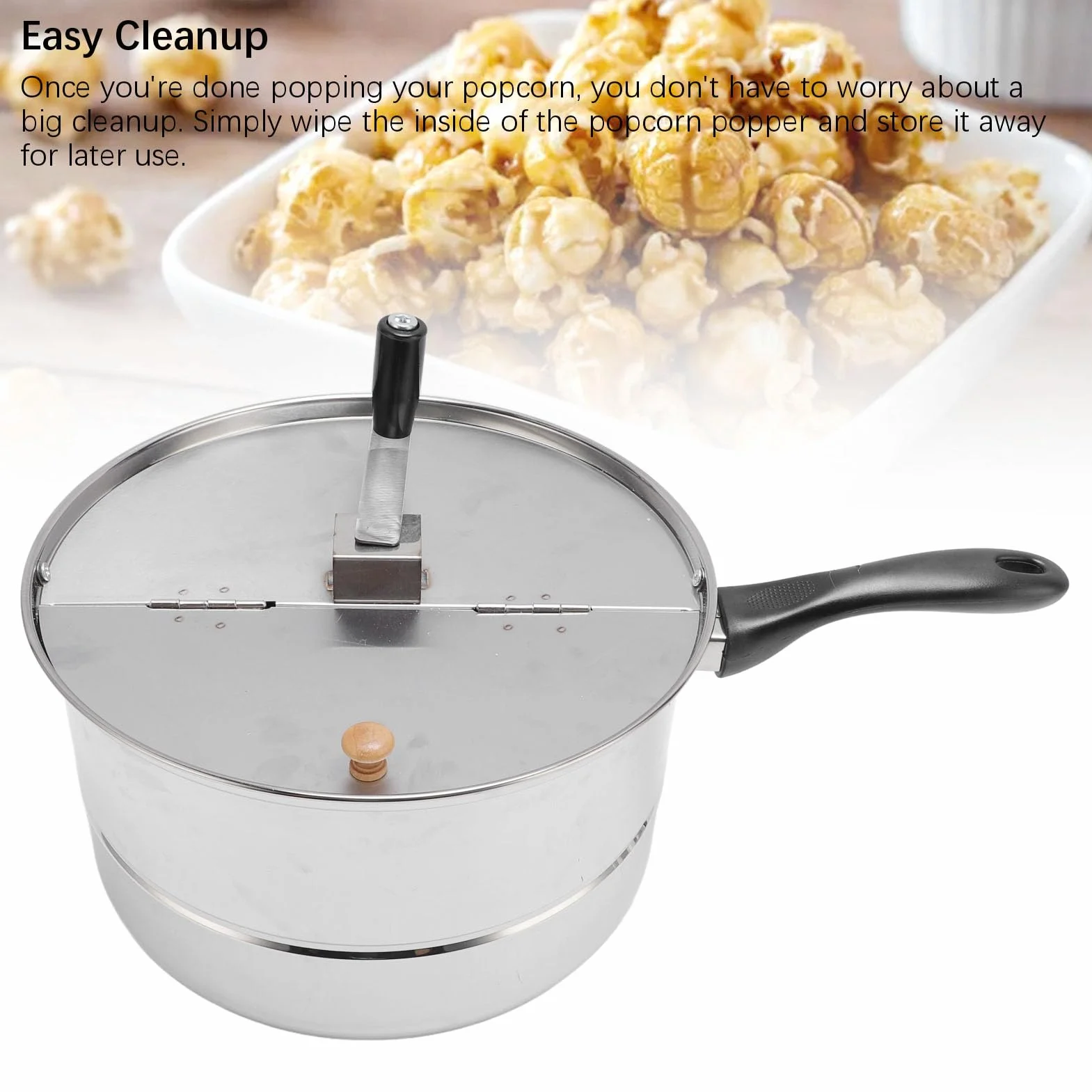 Topiky Máquina para Hacer Palomitas de Maíz de Acero Inoxidable, Manivela Manual para Palomitas de Maíz para Gas y Electricidad, Máquina Casera de de para Noche de Cine, Fácil de Limpiar y Compacta