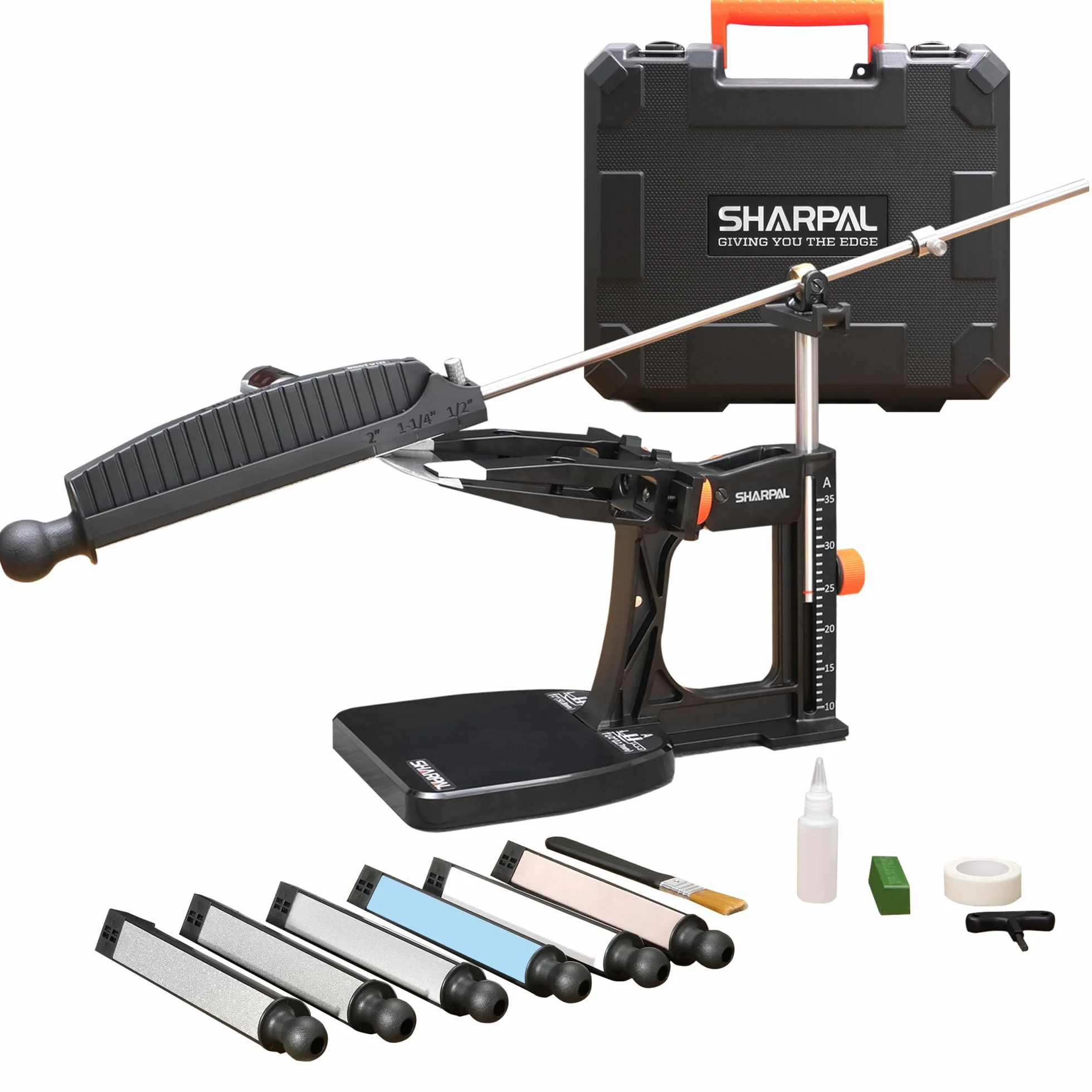 SHARPAL 202H Sistema Profesional de Afilado de Cuchillos, Ángulo Ajustable 10°–35°, 7 Placas Abrasivas, Diamante 220/325/600/1000, Piedra 3000/6000, Cuero + Pasta, Estuche, Regalo Día del Padre
