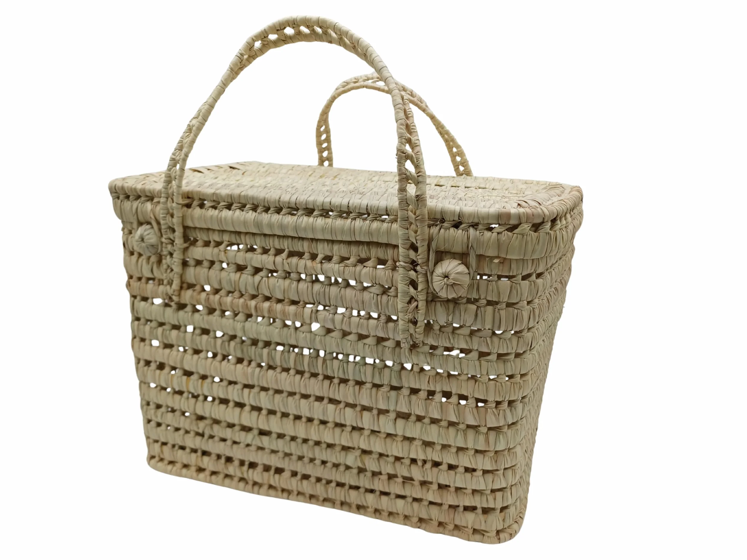 Cesta de Almacenamiento de Hoja de Palma Natural, Organizador Tejido, 45 cm, Baúl Decorativo para Juguetes