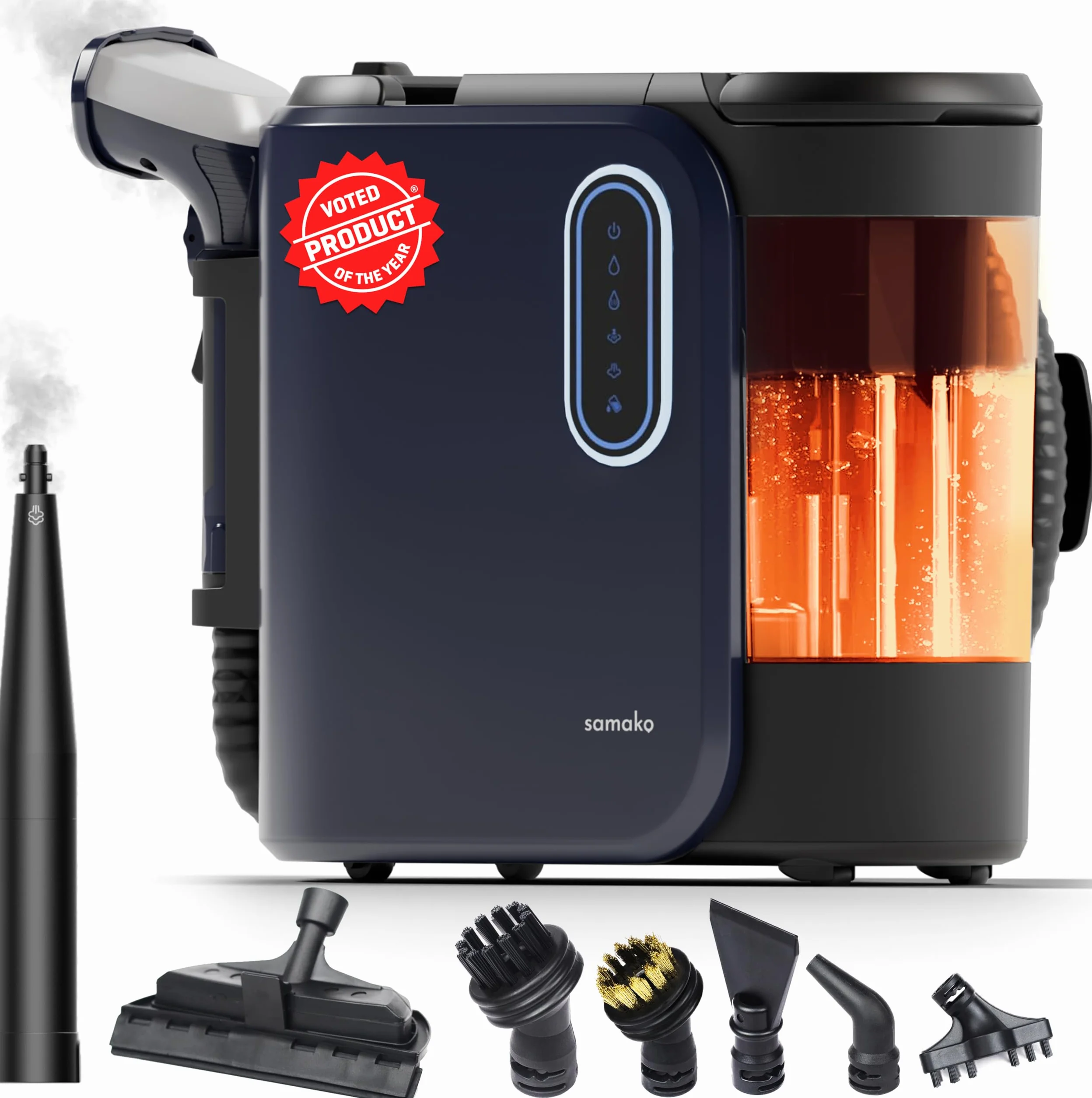 Samako PowerClean Pro 2000W, Limpiador de Alfombras y Tapicerías con Vapor, 8 Accesorios, Grandes Depósitos de Agua, Limpia Sofás, Colchones y Asientos