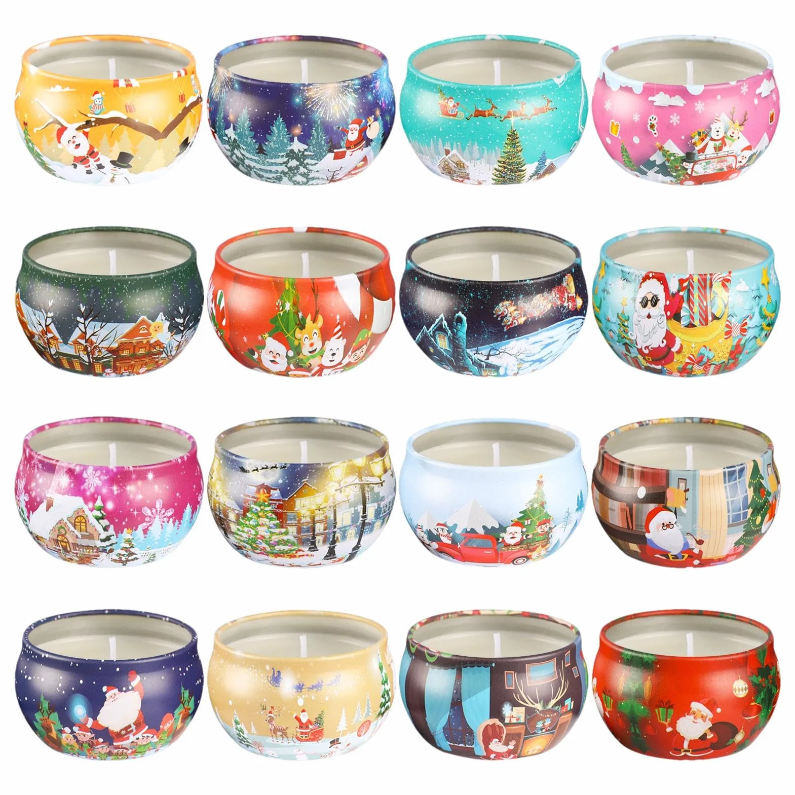Velas de Navidad, juego con 16 velas perfumadas navideñas, adornos para no fumadores para interiores, velas de recuerdo para vacaciones, velas de Navidad, juego de 16 velas de Navidad, de soja | Vela Aromática Sin Llama para el Otoño, el Hogar, la Mesa, l