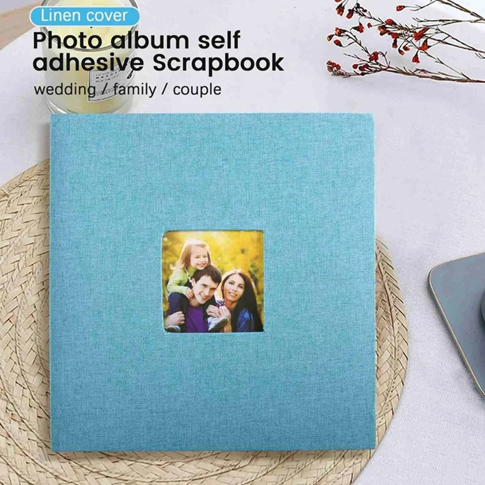 Álbum De Fotos Álbum de Fotos, álbum de Recortes Autoadhesivo for Boda/Familia/Amantes, Cubierta de Lino, Regalo DIY