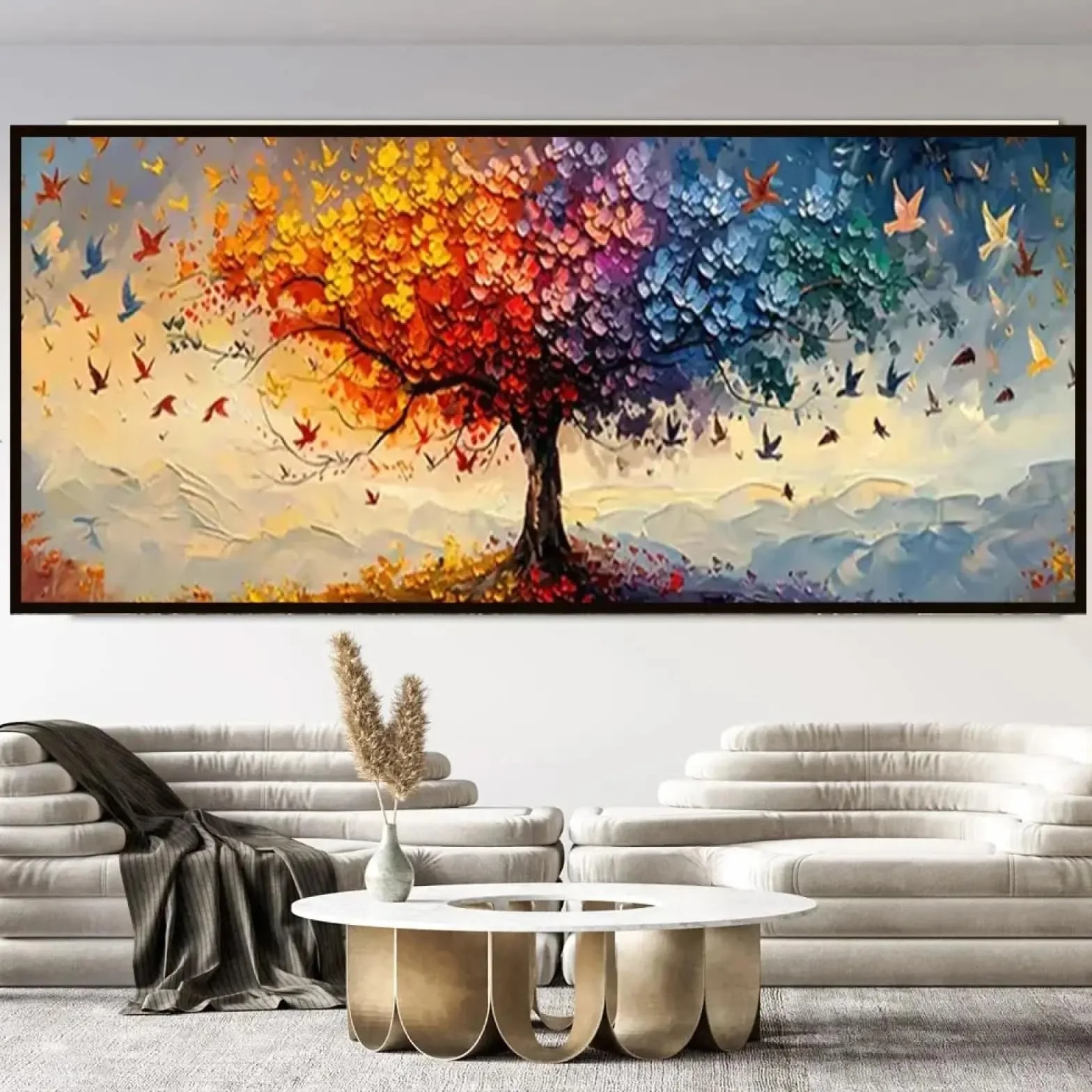YUSUZHU Impresión artística en lienzo y póster de gran tamaño con árbol de la vida, imágenes geométricas, decoración clásica de pared para cocina, para sala de estar, 30 x 90 cm, con marco