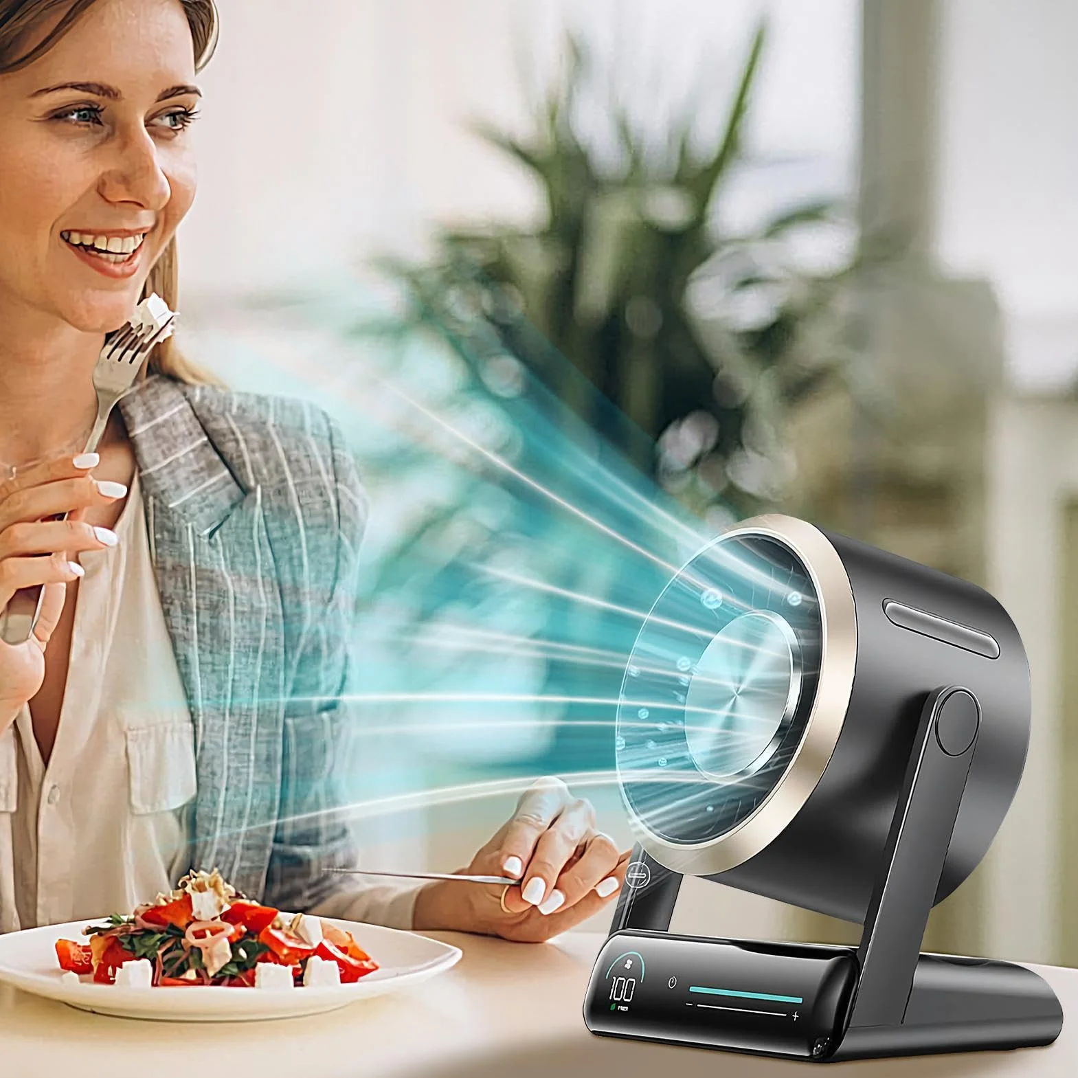 Genérico Ventilador De Mesa Pequeño Pantalla Digital Silencioso Recargable | Ventilador De Escritorio Recargable Para hogar, oficina, escuela, exterior, camping, viajes, playa, verano