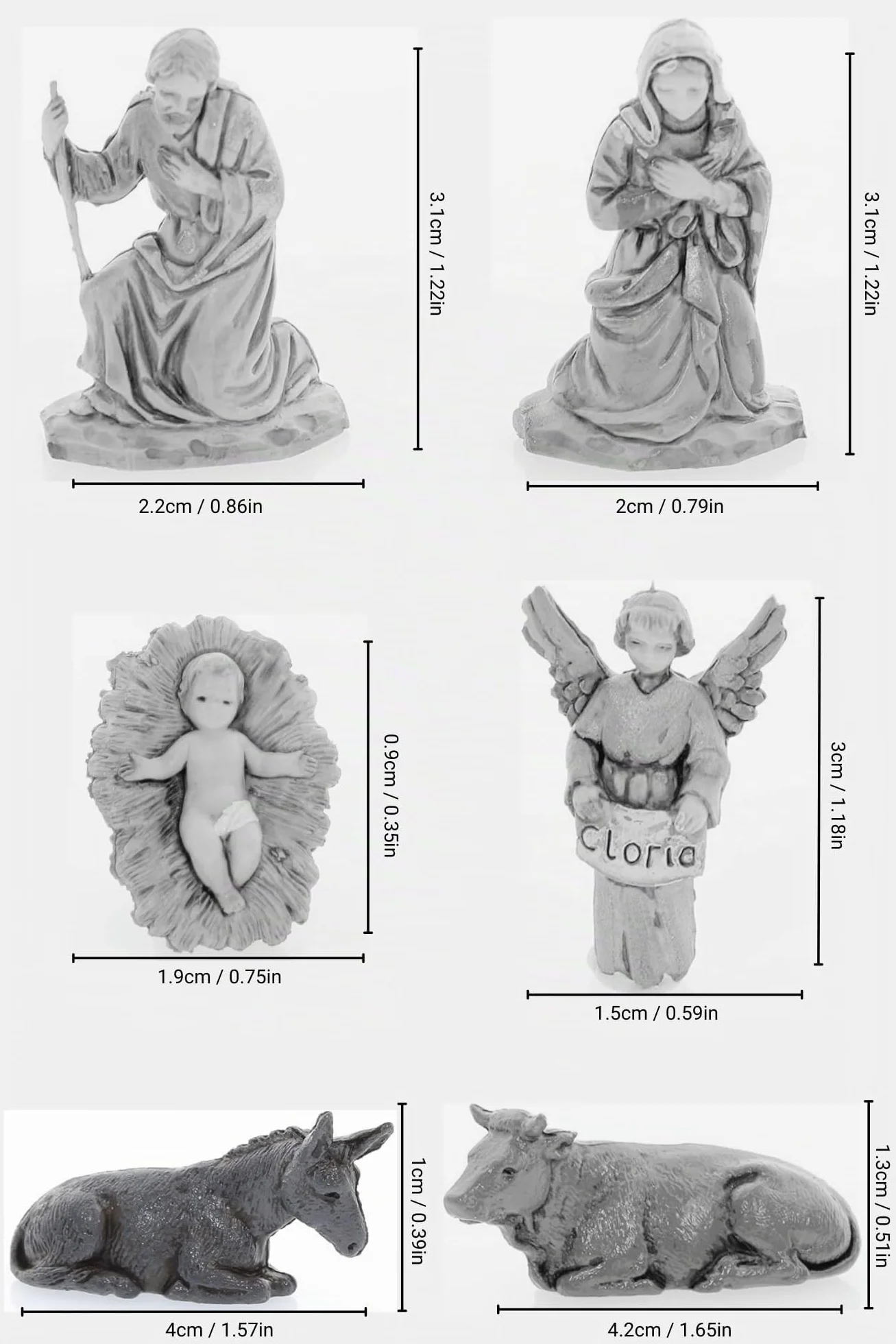 Moranduzzo Natividad 6 Figuras Belén 3,5 cm Escala 1:50 Micro 3,5 Figura Indestructible Siglo XVIII Acabada a Mano